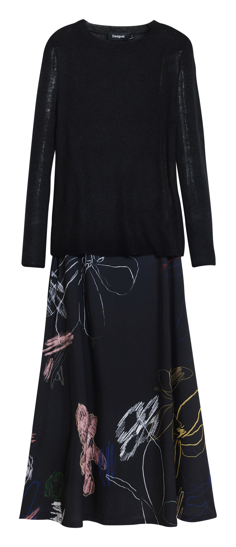 Robe midi à imprimé floral DESIGUAL Noir