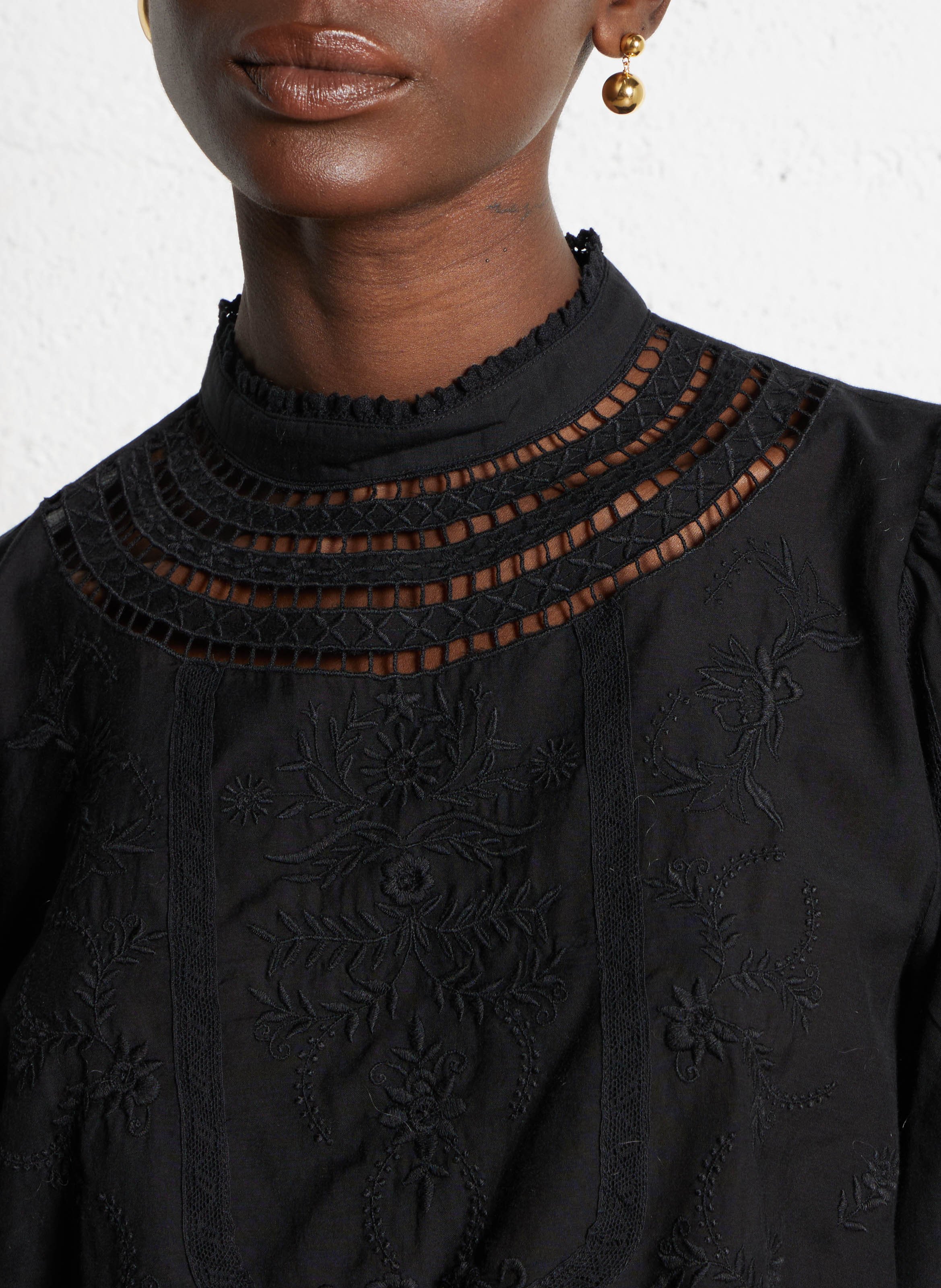 Straight blouse in embroidered mixed cotton DES PETITS HAUTS Black