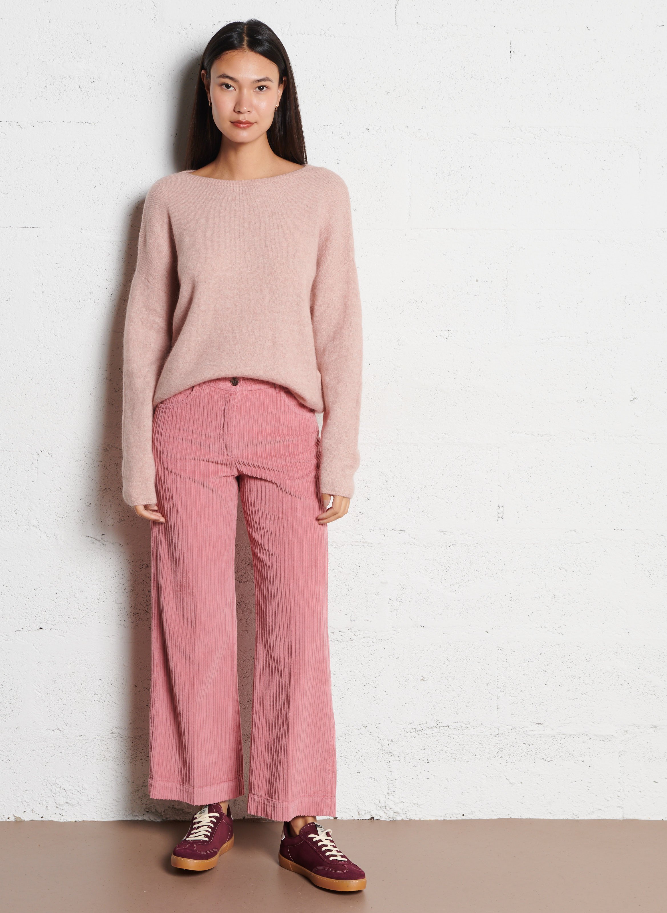 Pull ample col bateau en laine mélangée JC SOPHIE Rose