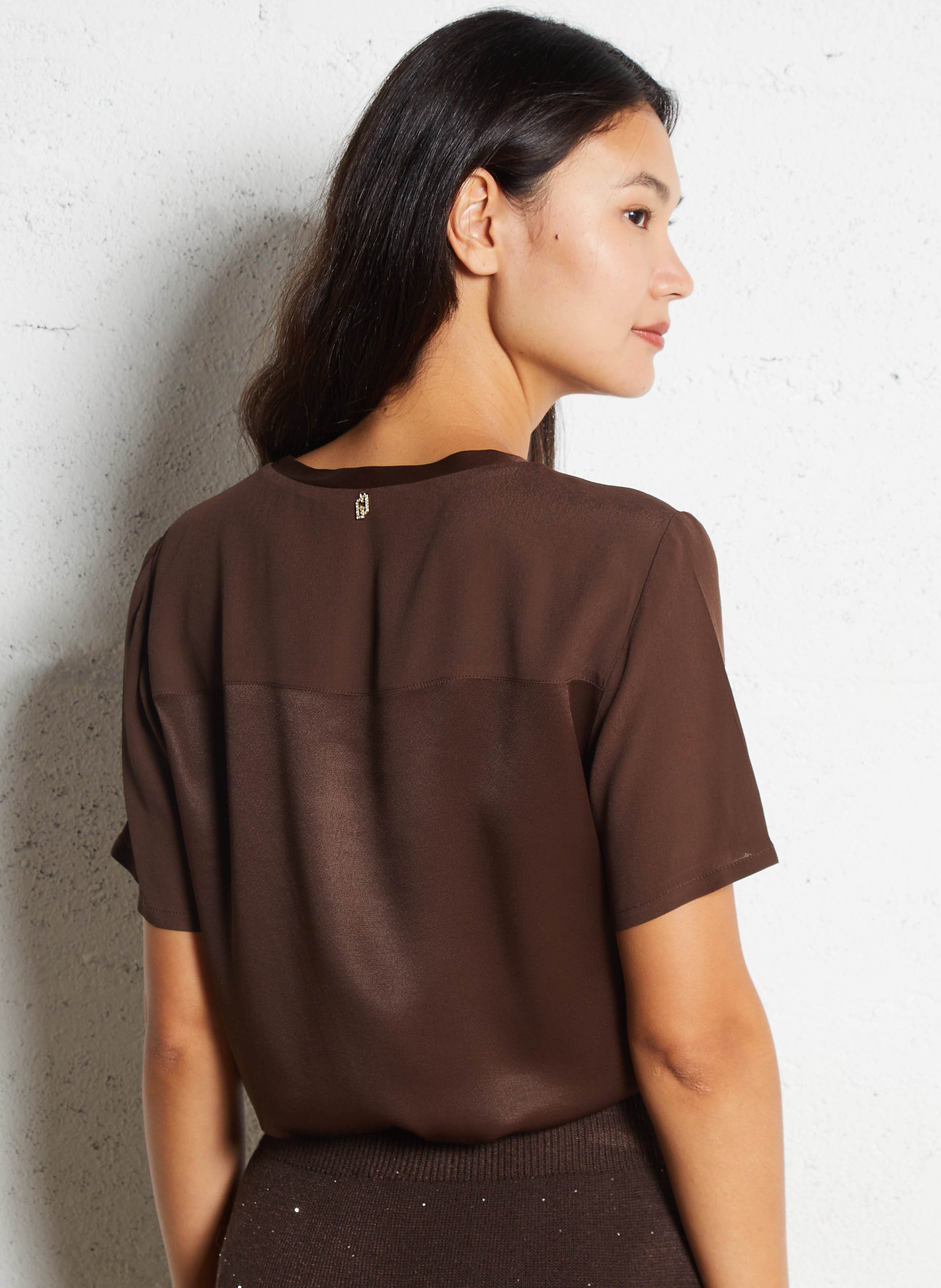 Damen T-Shirt mit kurzen Ärmeln in einfarbigem Fließgewebe LIU JO Braun