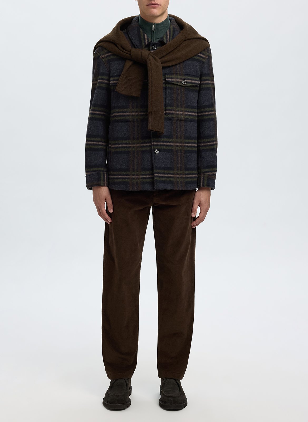 Surchemise droite en fibres recyclées mélangées à carreaux SELECTED Bleu