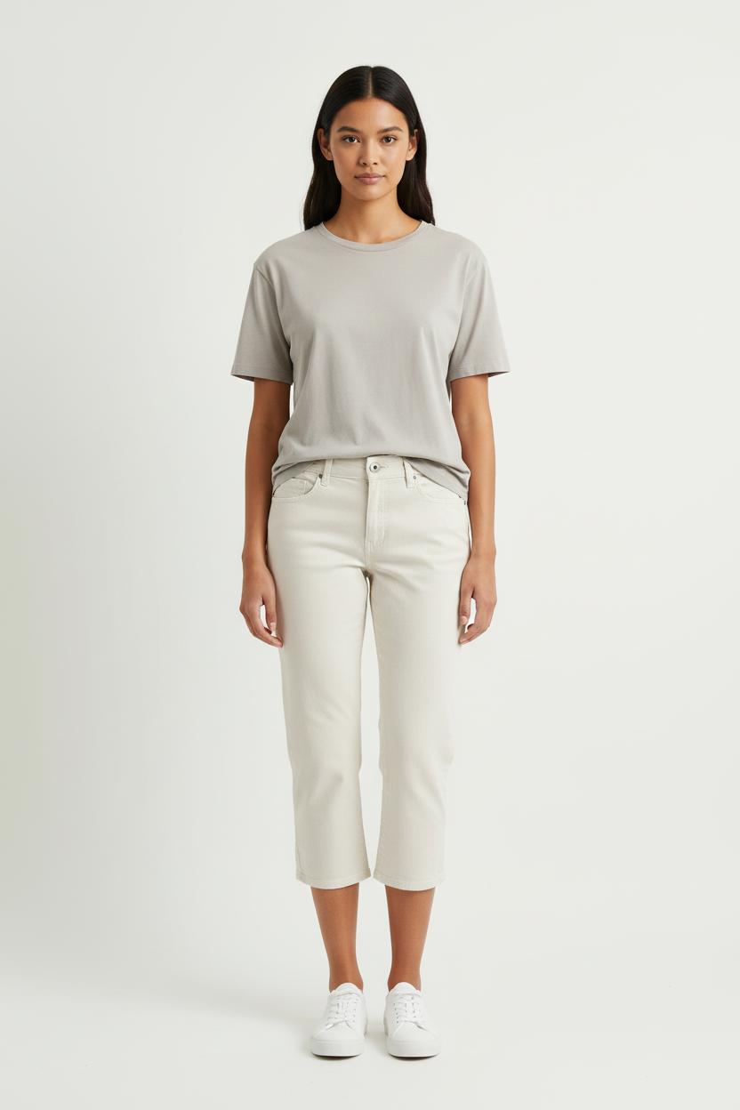 Cropped slim jeans with studs LEE - Seconde Main Beige