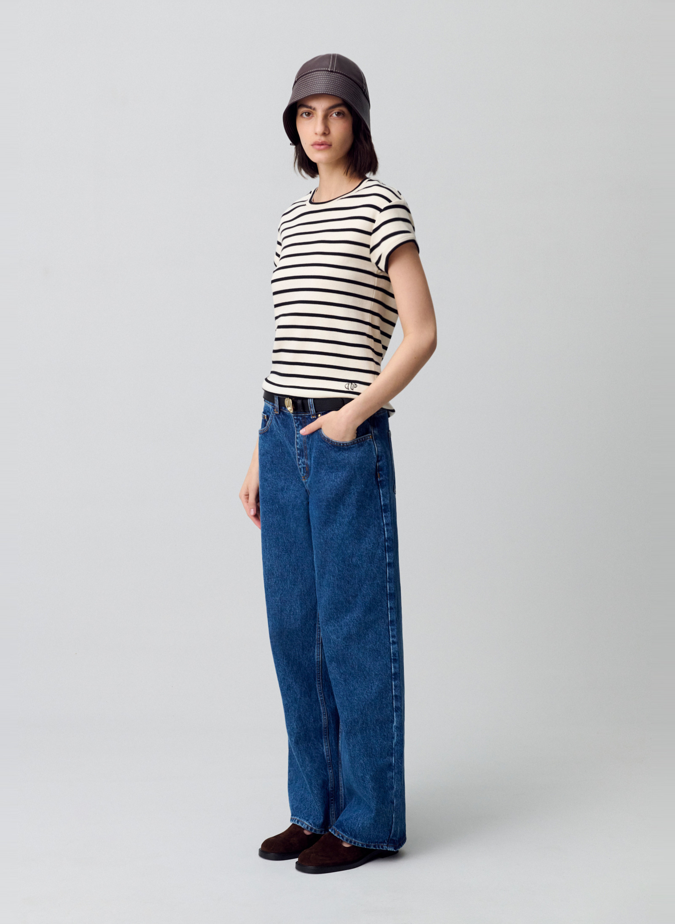 Tee-shirt col rond droit en coton rayé CLAUDIE PIERLOT Multicolore