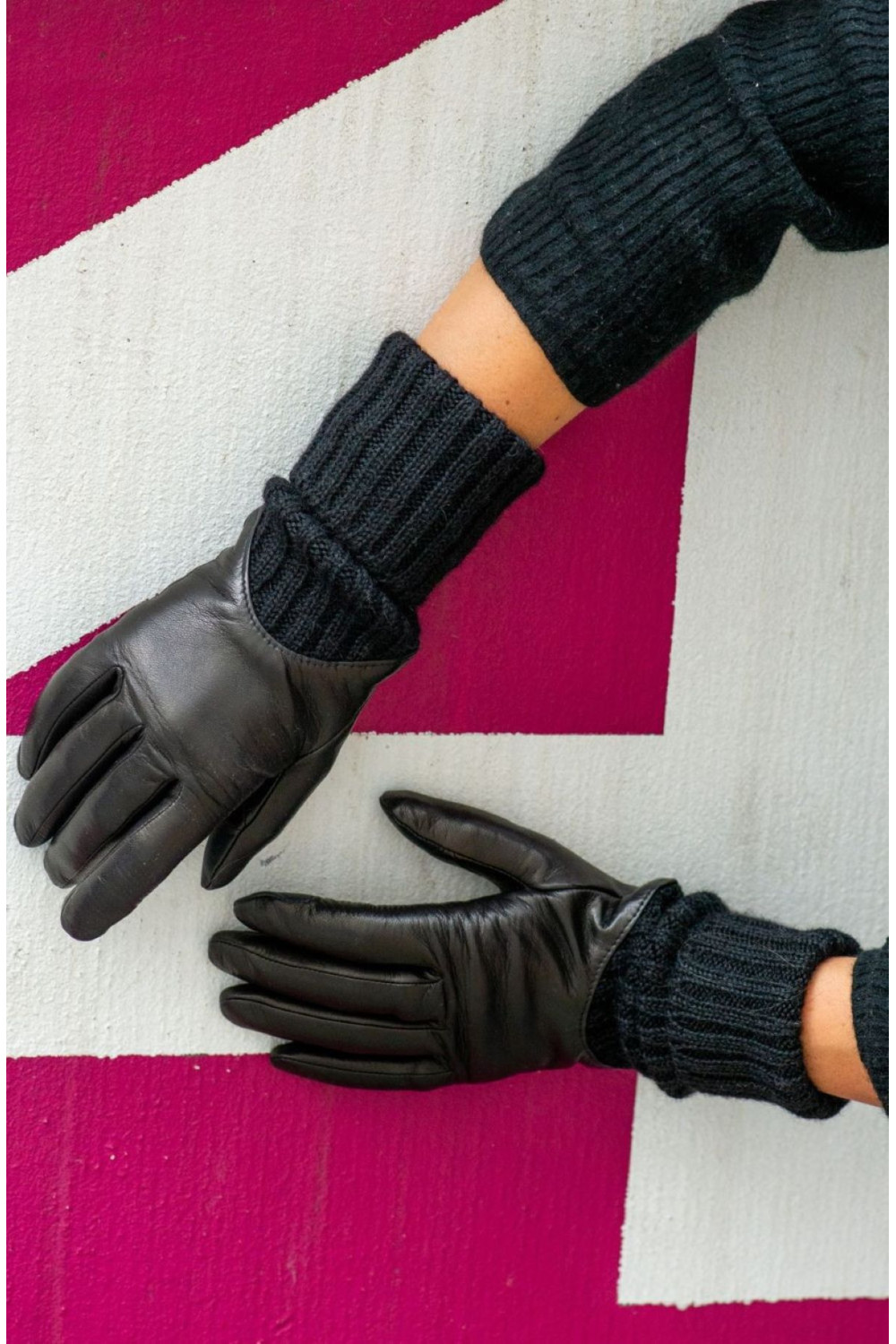 Cécilia Mobility Leather Gloves Lined with Cashmere AGNELLE Black