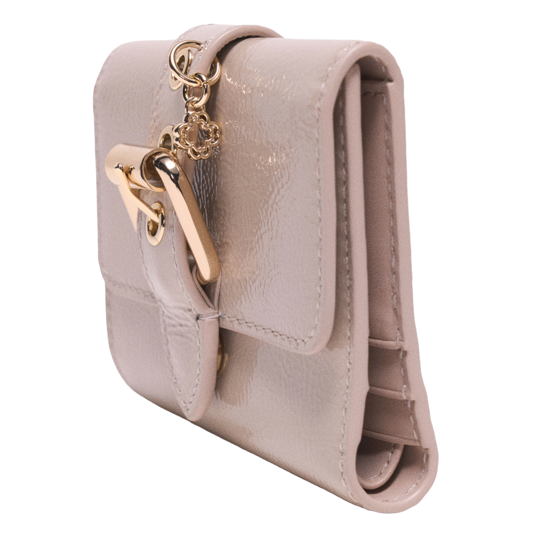 Effen leren portemonnee met klep MAJE Beige