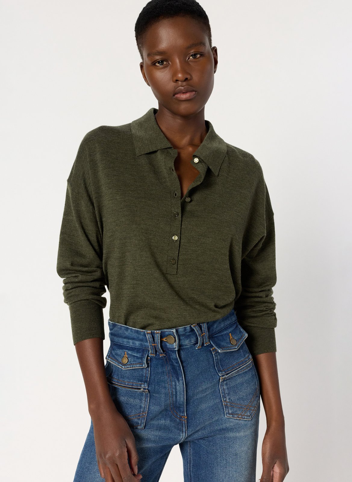 Pull col polo en laine GERARD DAREL Kaki