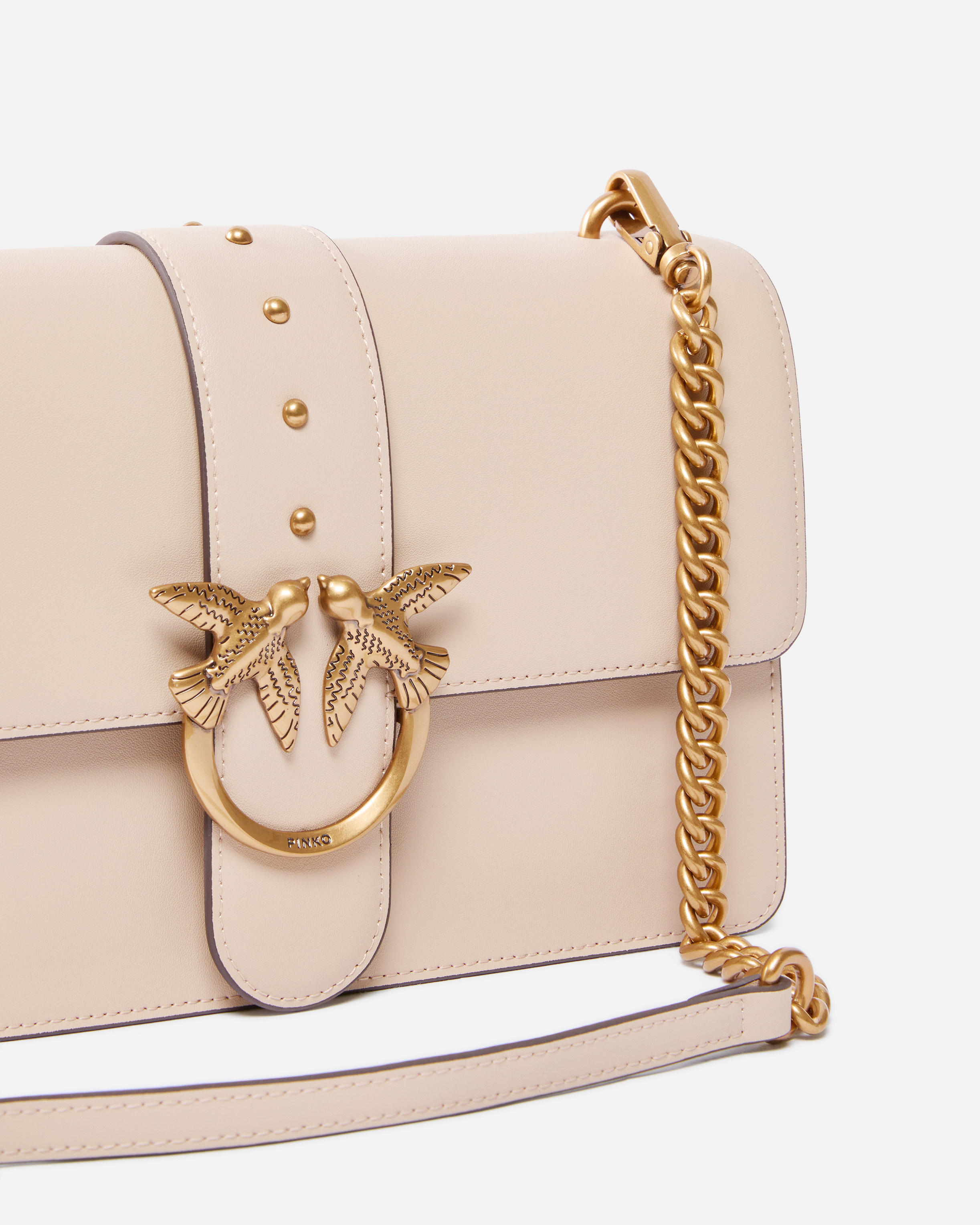 Sac à main moyen love bag one en cuir PINKO Beige