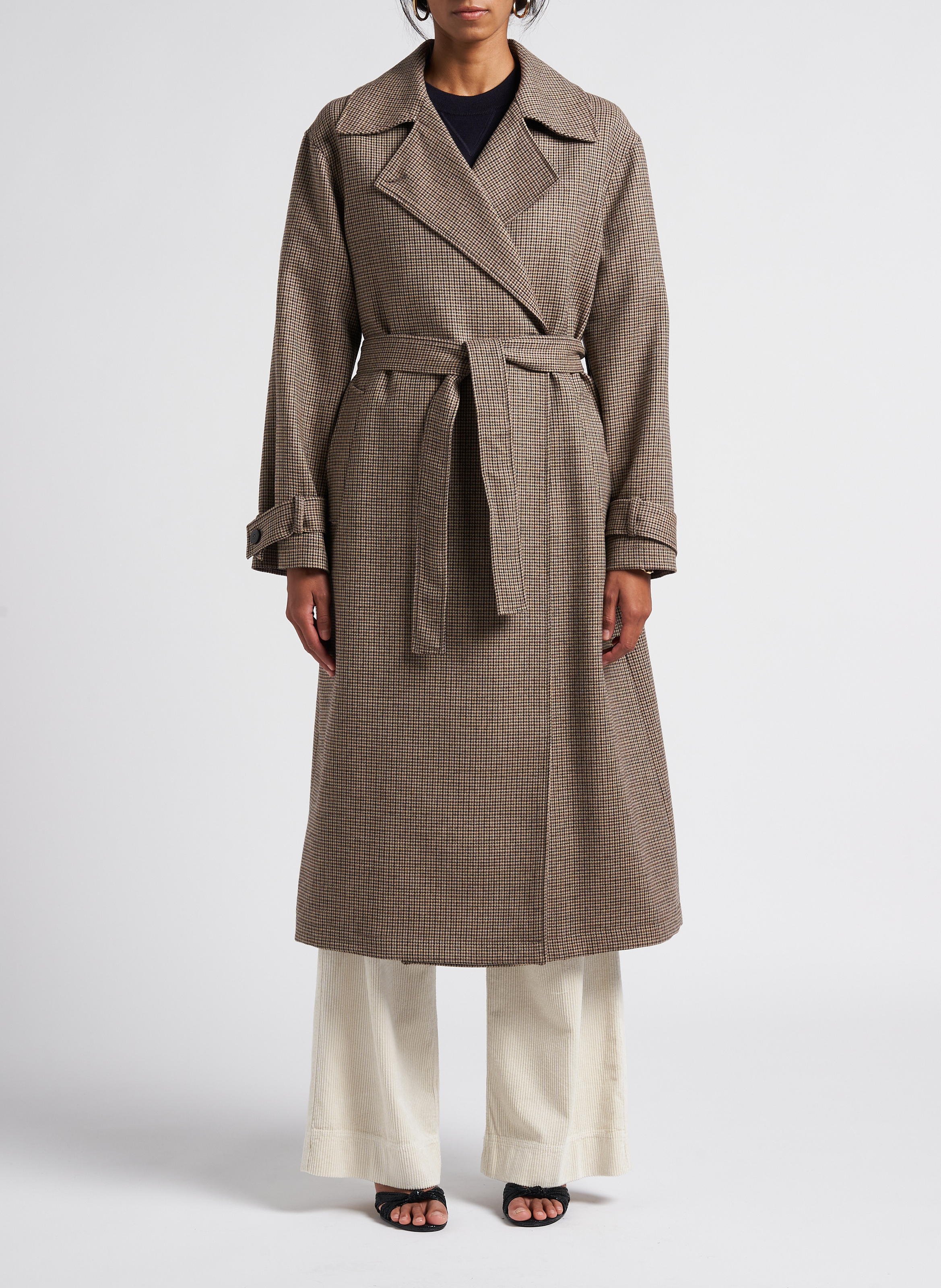 Long wool-blend trench coat with tailored collar POMANDERE Multicolored
