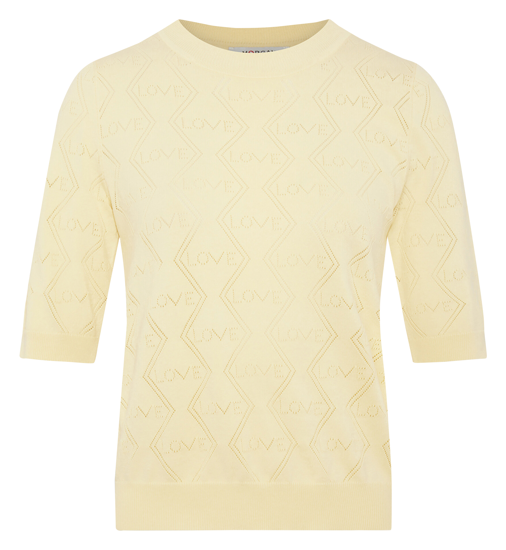 Pull droit col rond à détails ajourés MORGAN Jaune
