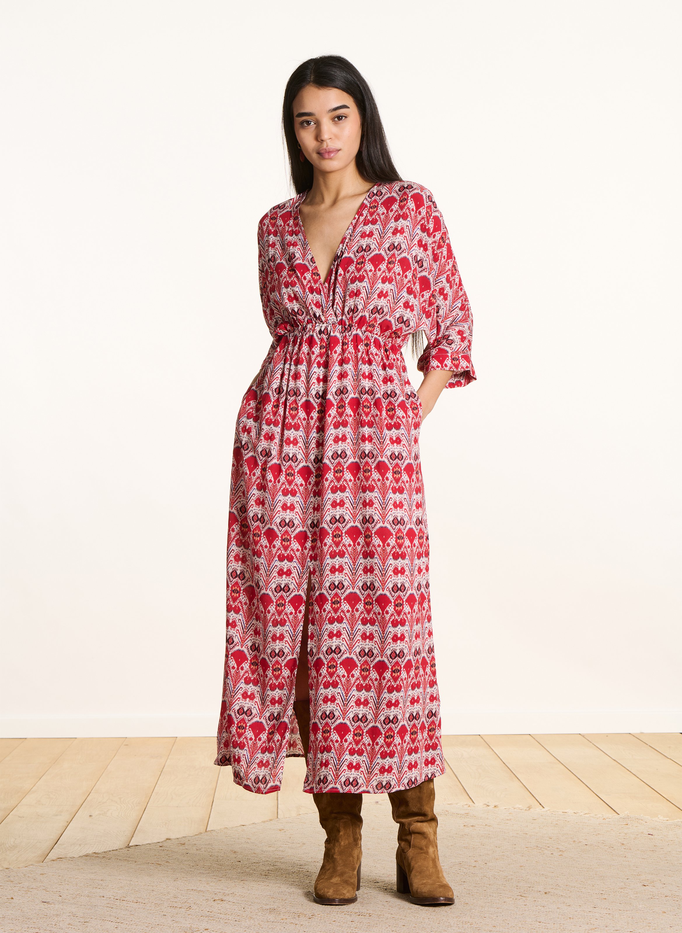 Robe midi imprimée LA FEE MARABOUTEE Rouge