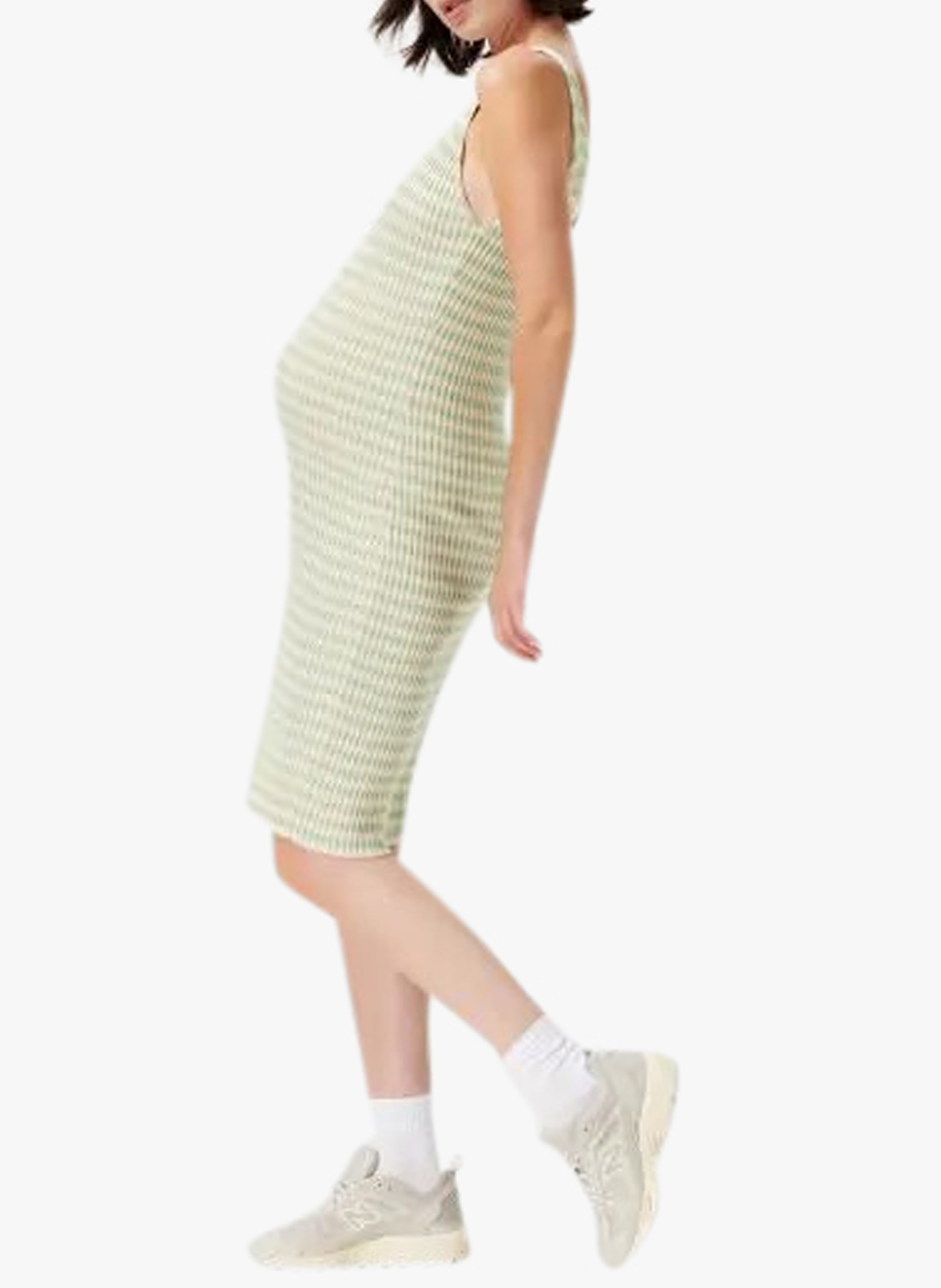 Robe midi col V côtelée en coton mélangé  SUPERMOM Vert