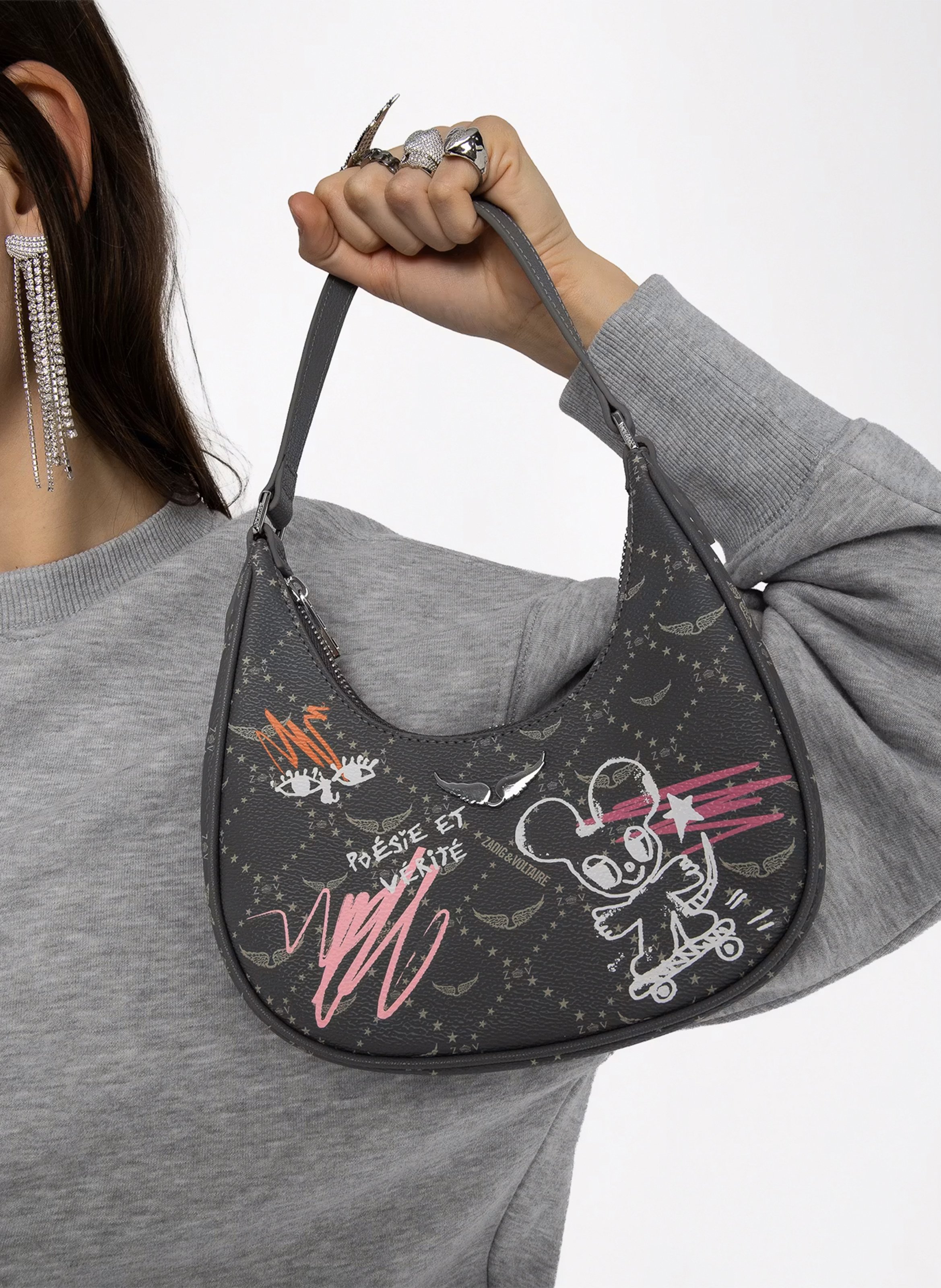 Sac porté épaule imprimé ZADIG&VOLTAIRE Gris