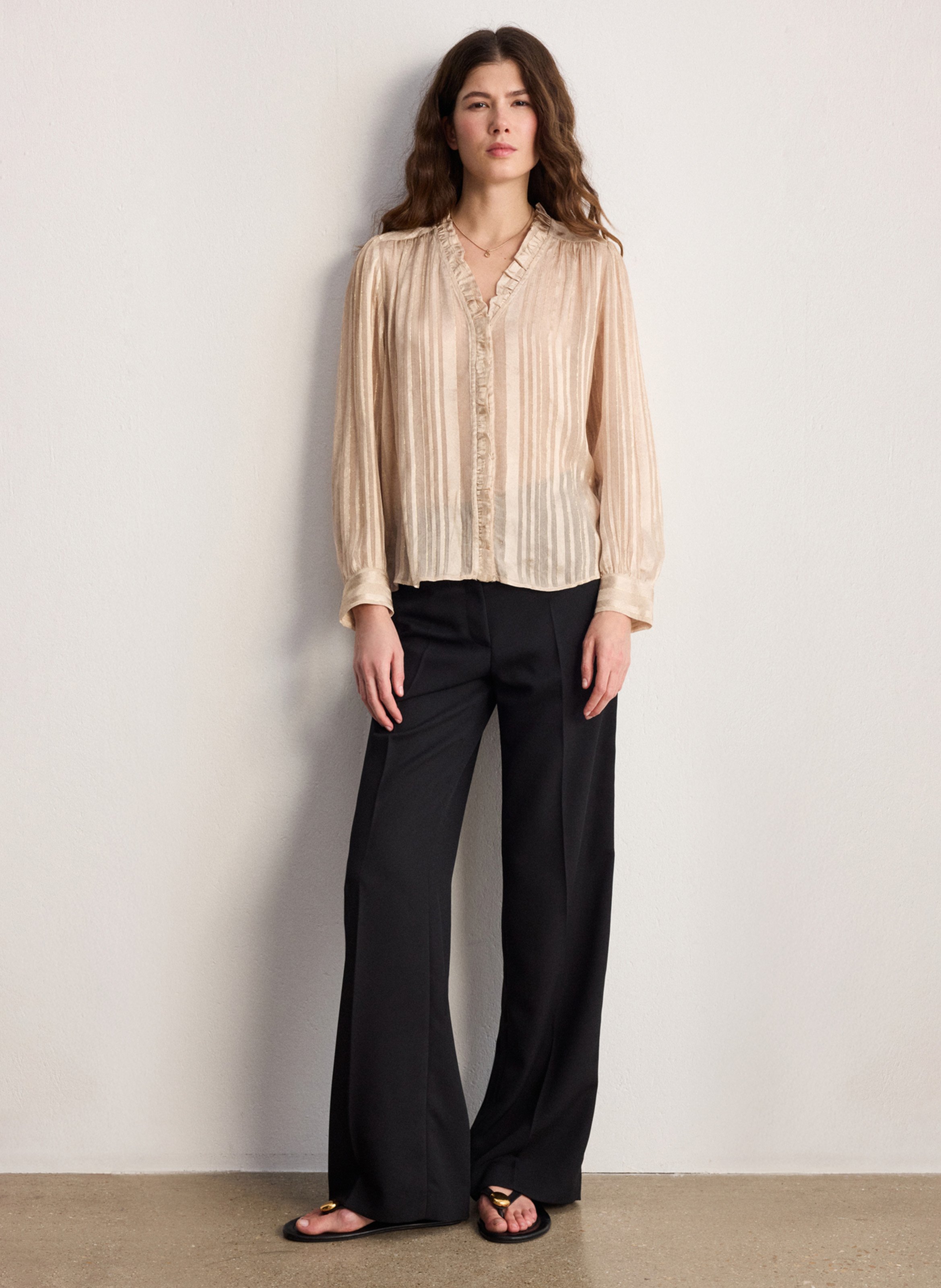 Chemise droite col V  PABLO Beige