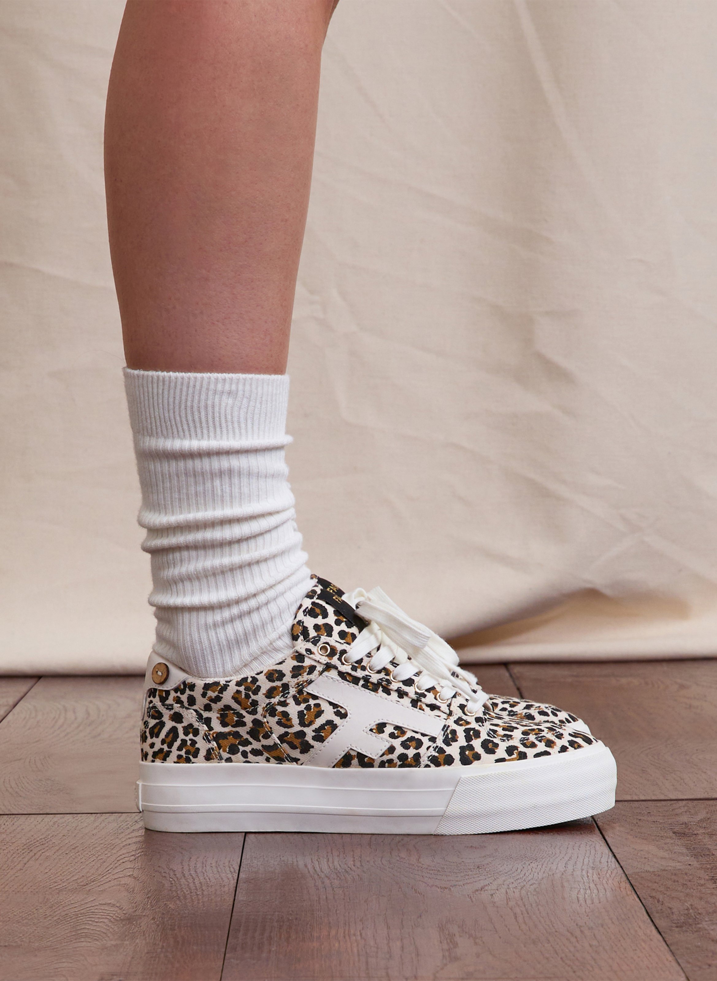 Leopard print canvas wedge sneakers FAGUO Beige