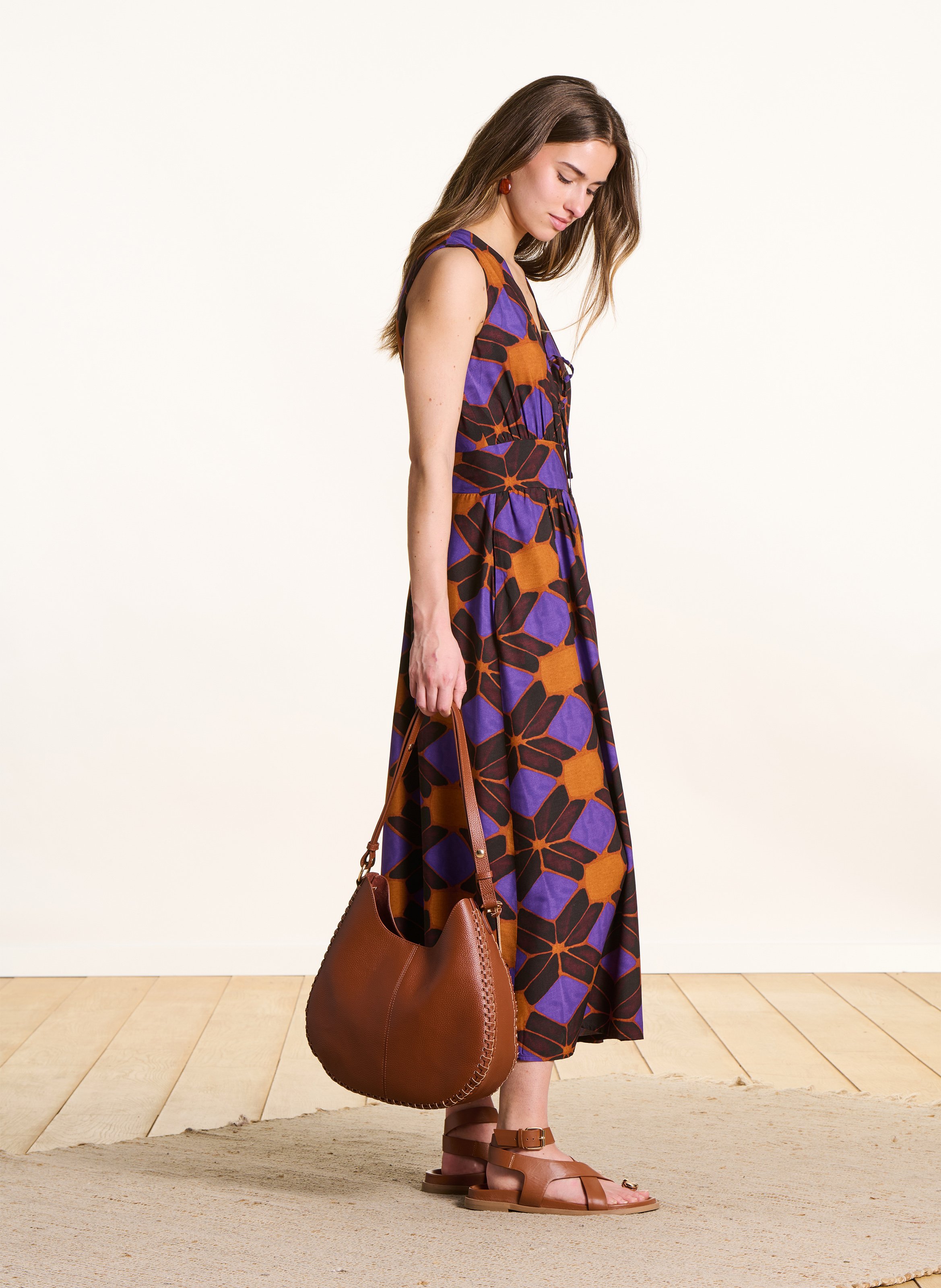 Lange jurk met V-hals en print LA FEE MARABOUTEE Multicolored