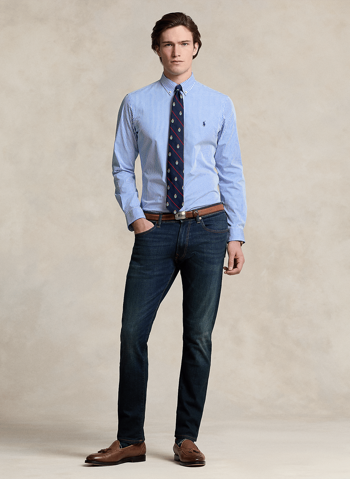 Chemise col américain slim-fit en coton stretch POLO RALPH LAUREN Bleu