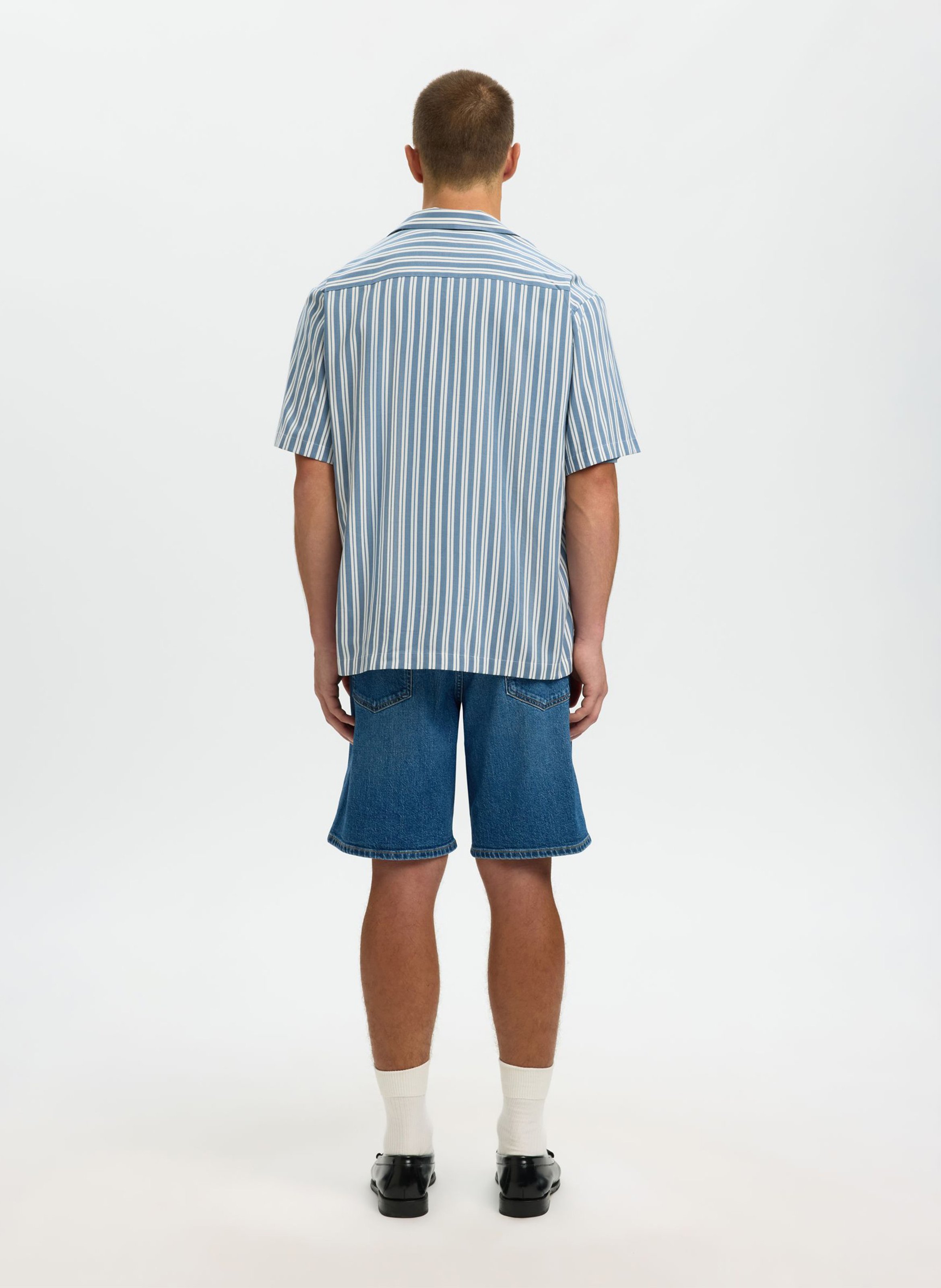 Gerade geschnittene Bluse mit klassischem Kragen Bio-Baumwoll-Mix SELECTED Blau