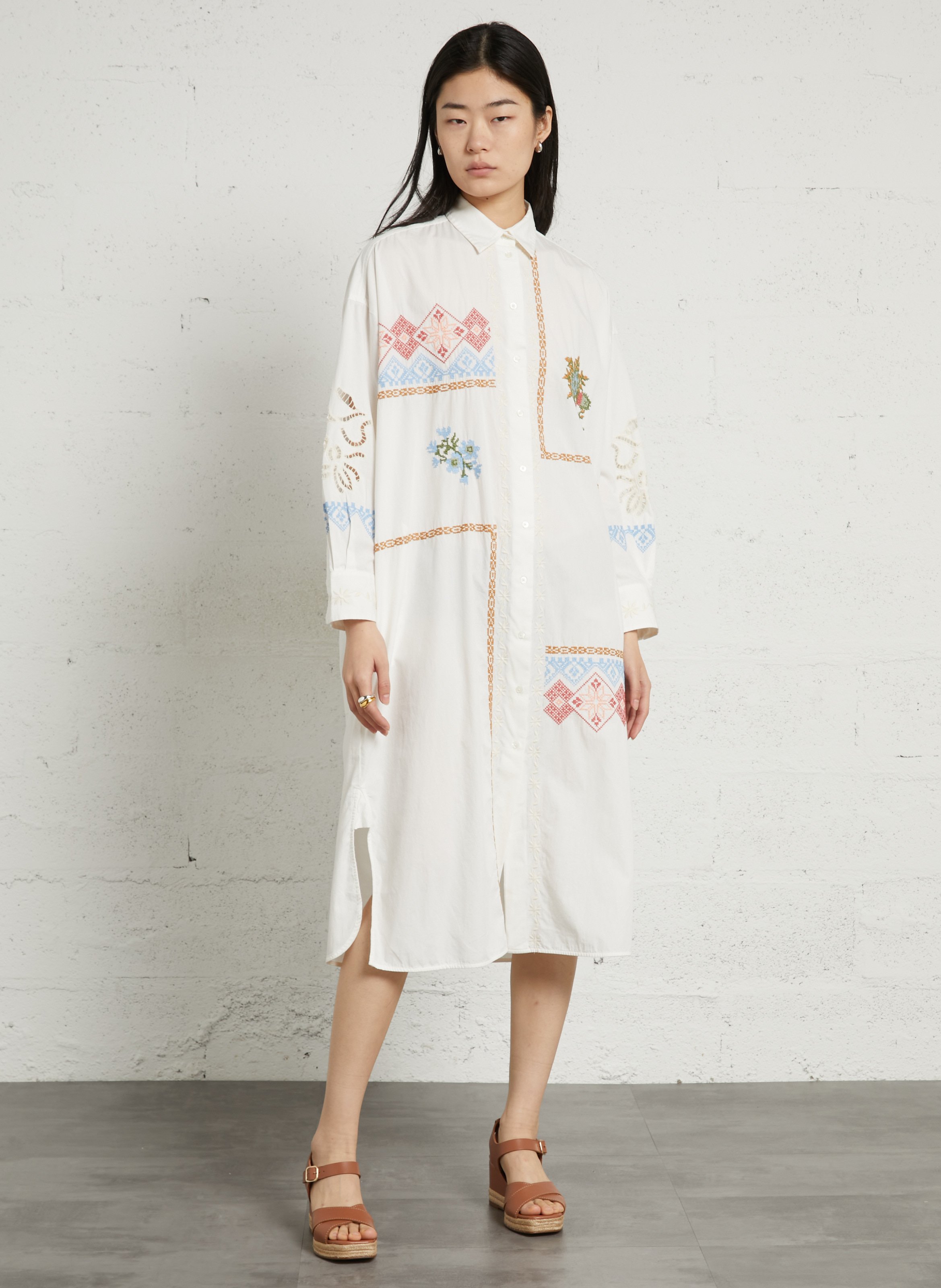 Langes Baumwollkleid mit klassischem Kragen MAX MARA WEEK END Weiss