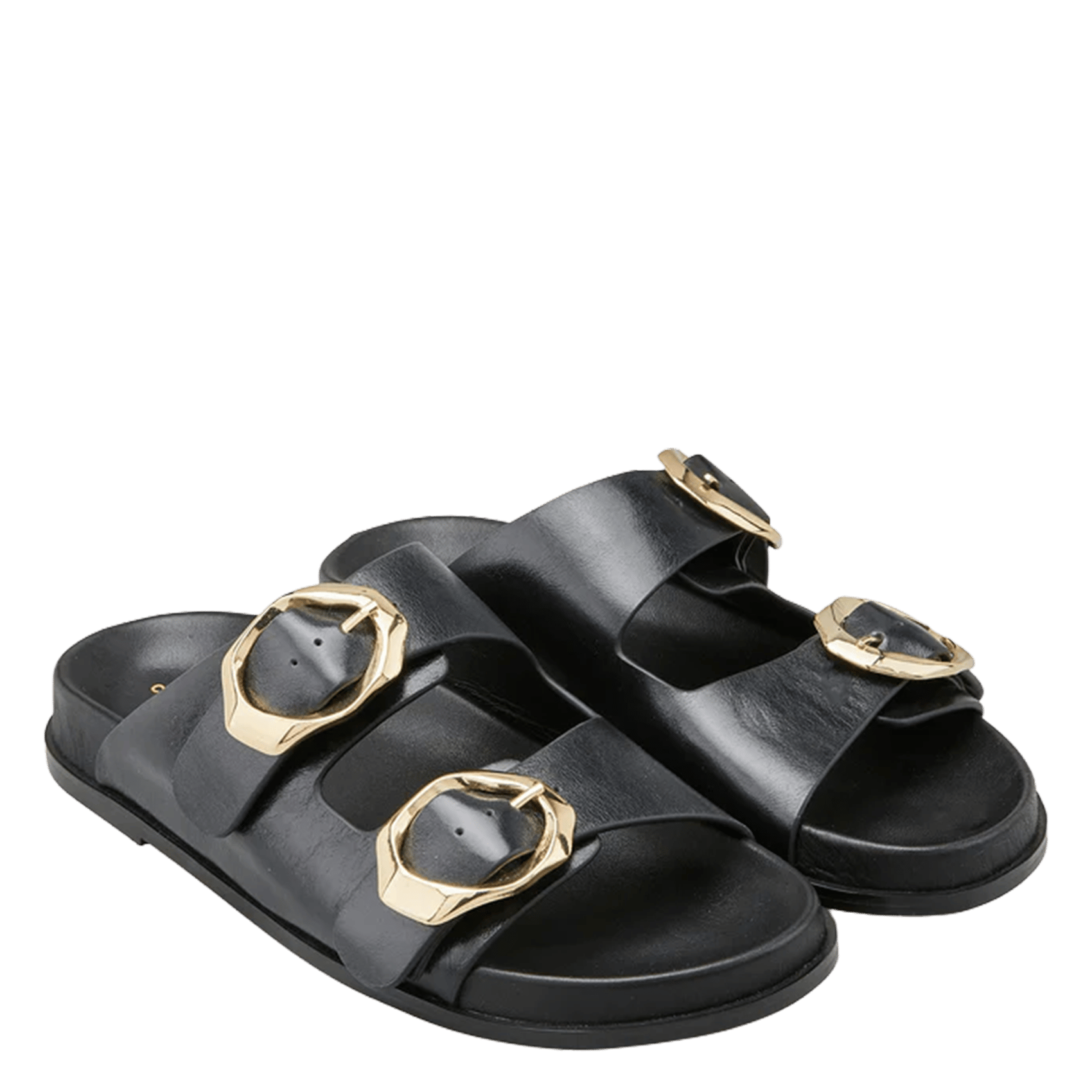 Flache Ledersandalen mit Riemen COSMOPARIS Schwarz
