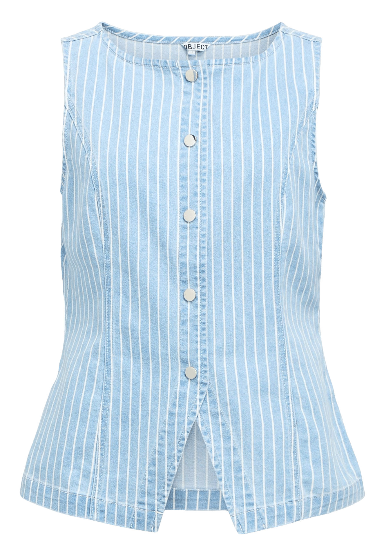 Eng anliegendes Oberteil mit Rundhalsausschnitt aus gestreiftem Baumwollmischgewebe OBJECT Blau