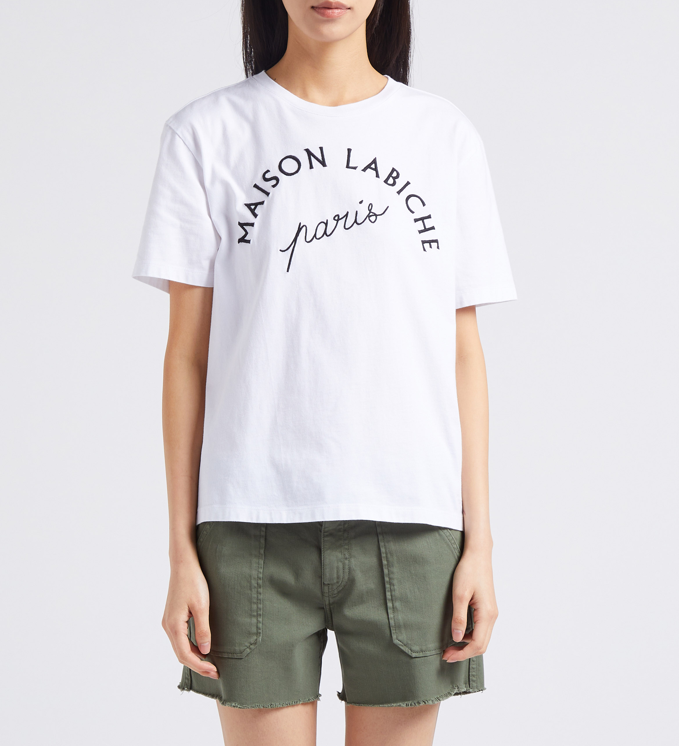 Tee-shirt droit col rond brodé en coton bio MAISON LABICHE Blanc