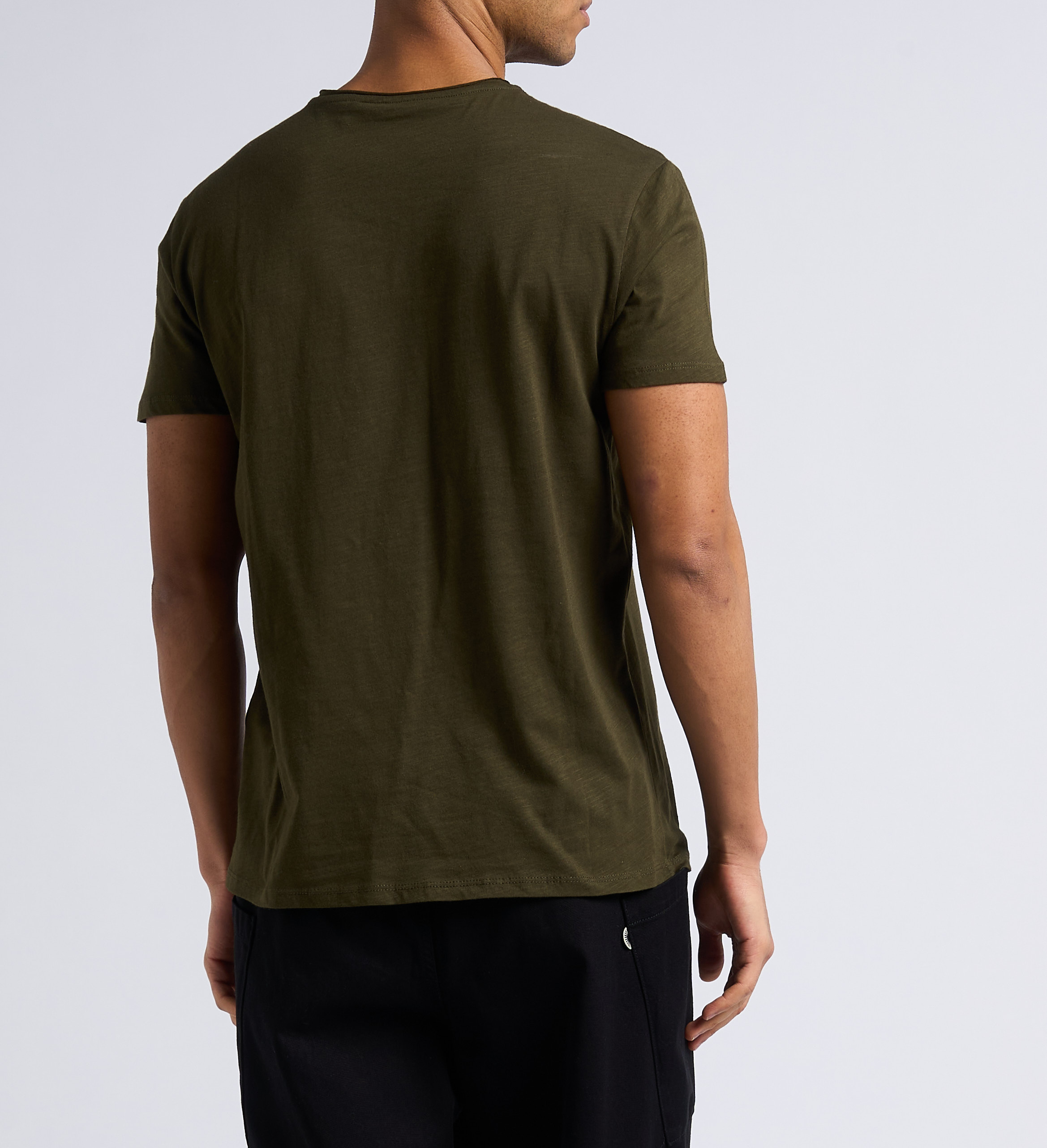 T-Shirt aus Baumwoll-Flammgarn mit V-Ausschnitt, Slim Fit IKKS Khaki