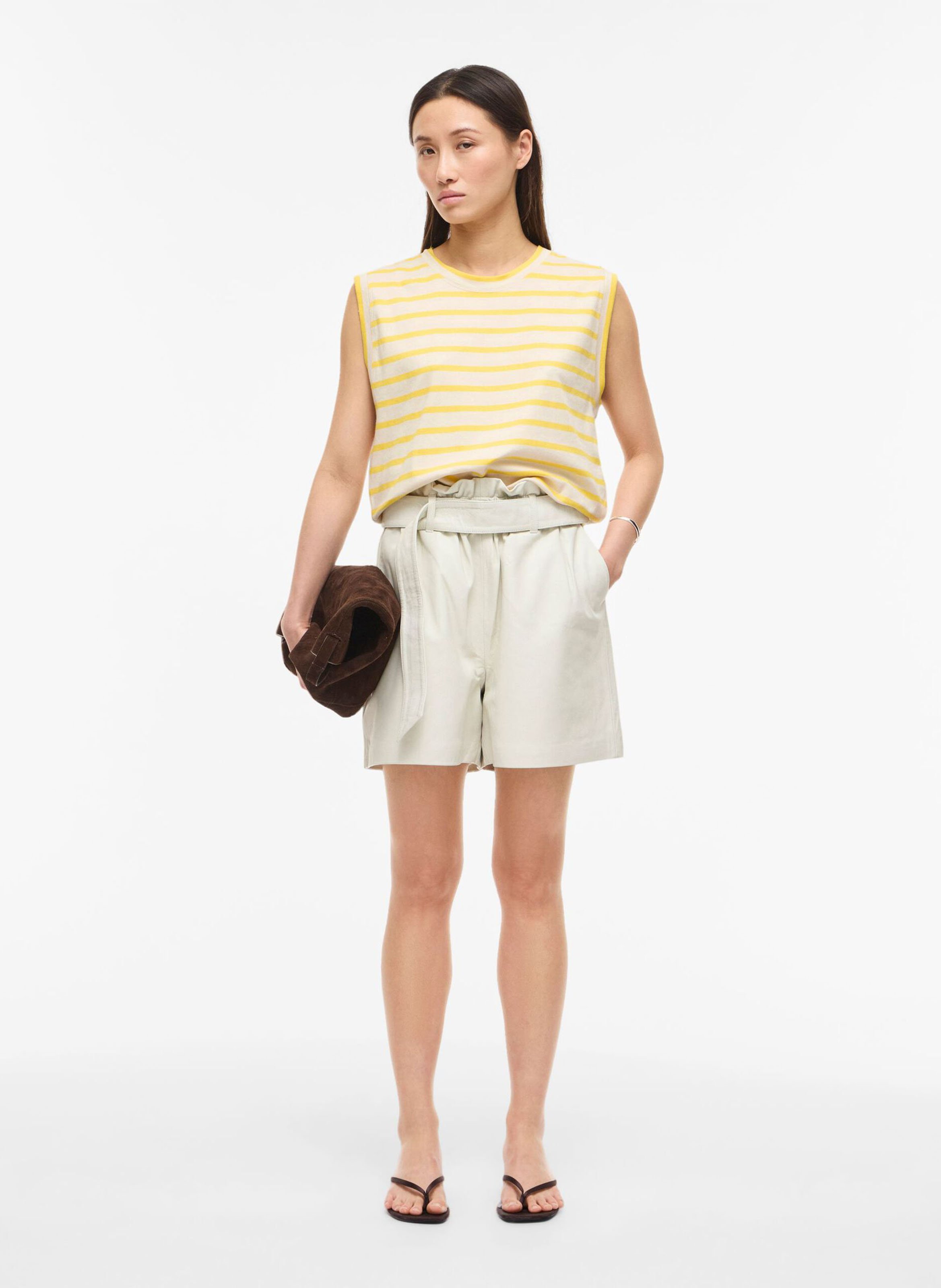 Gestreepte mouwloze biologisch katoenen T-shirt ROUGE EDIT Geel
