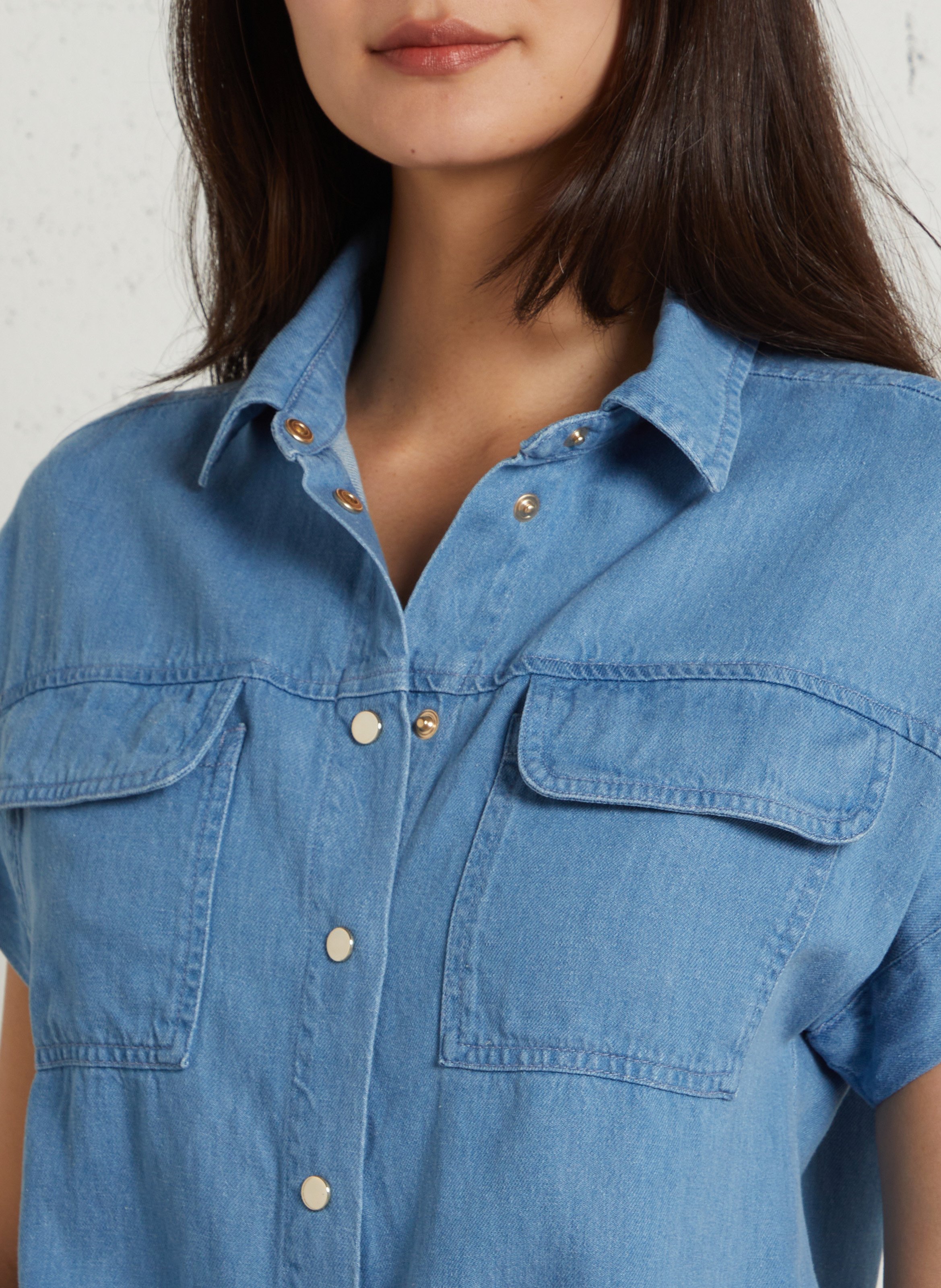 Chemise manches courtes en denim MAISON 123 Bleu