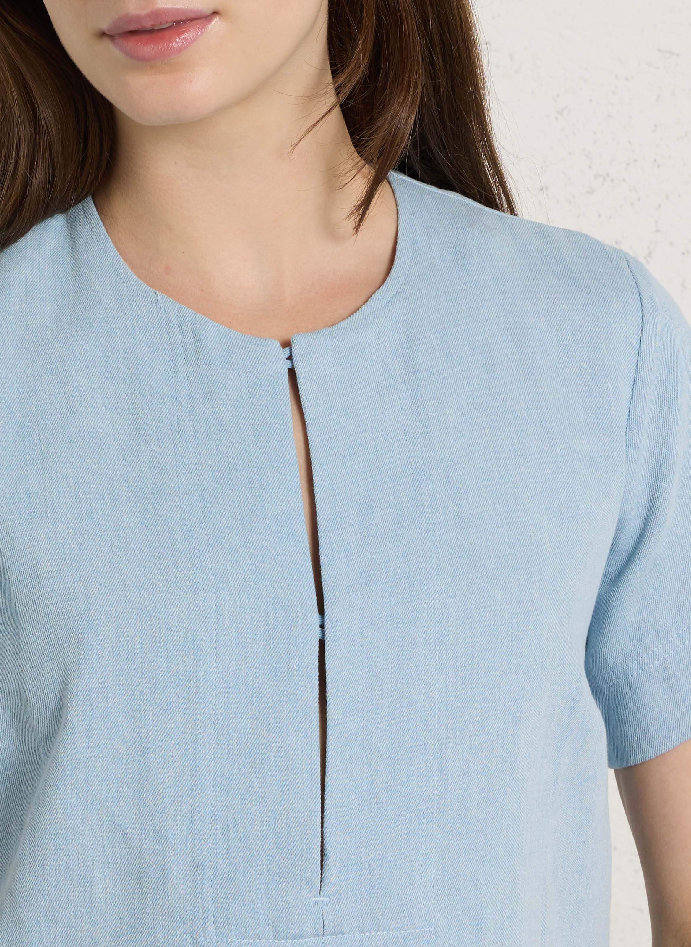 Robe courte col rond en denim de coton mélangé SUZIE WINKLE Bleu