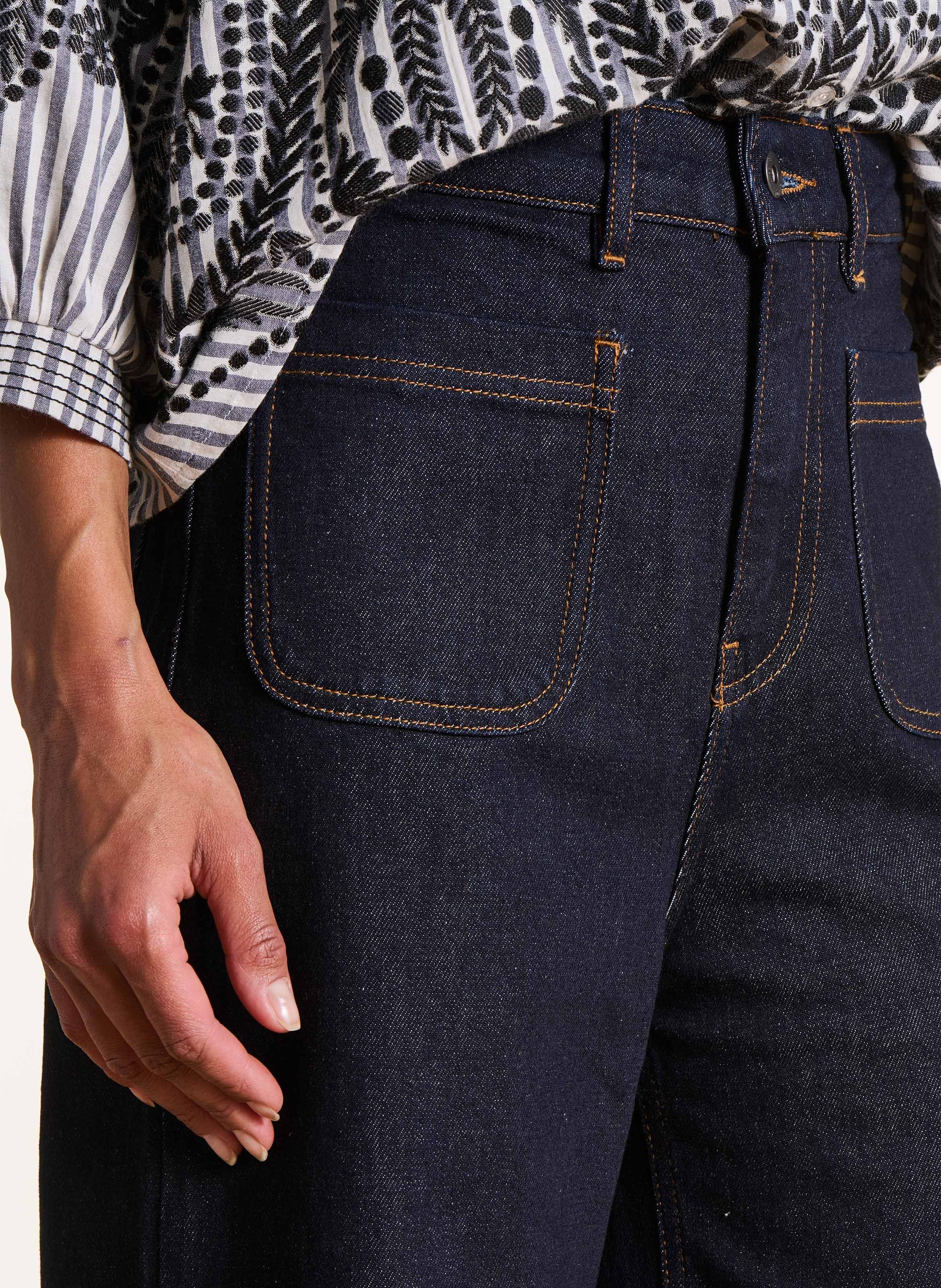 Jean cropped en coton bio mélangé LA FEE MARABOUTEE Bleu