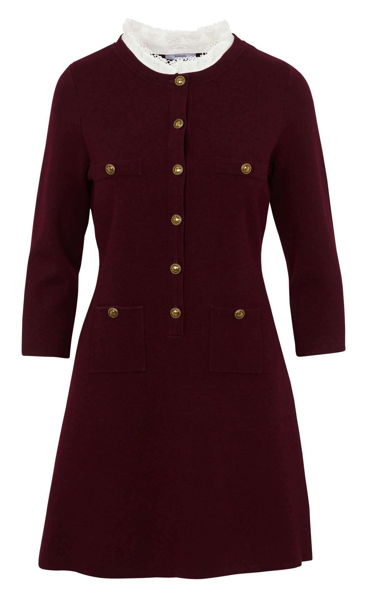 Short knit dress with lace collar SUNCOO Plums