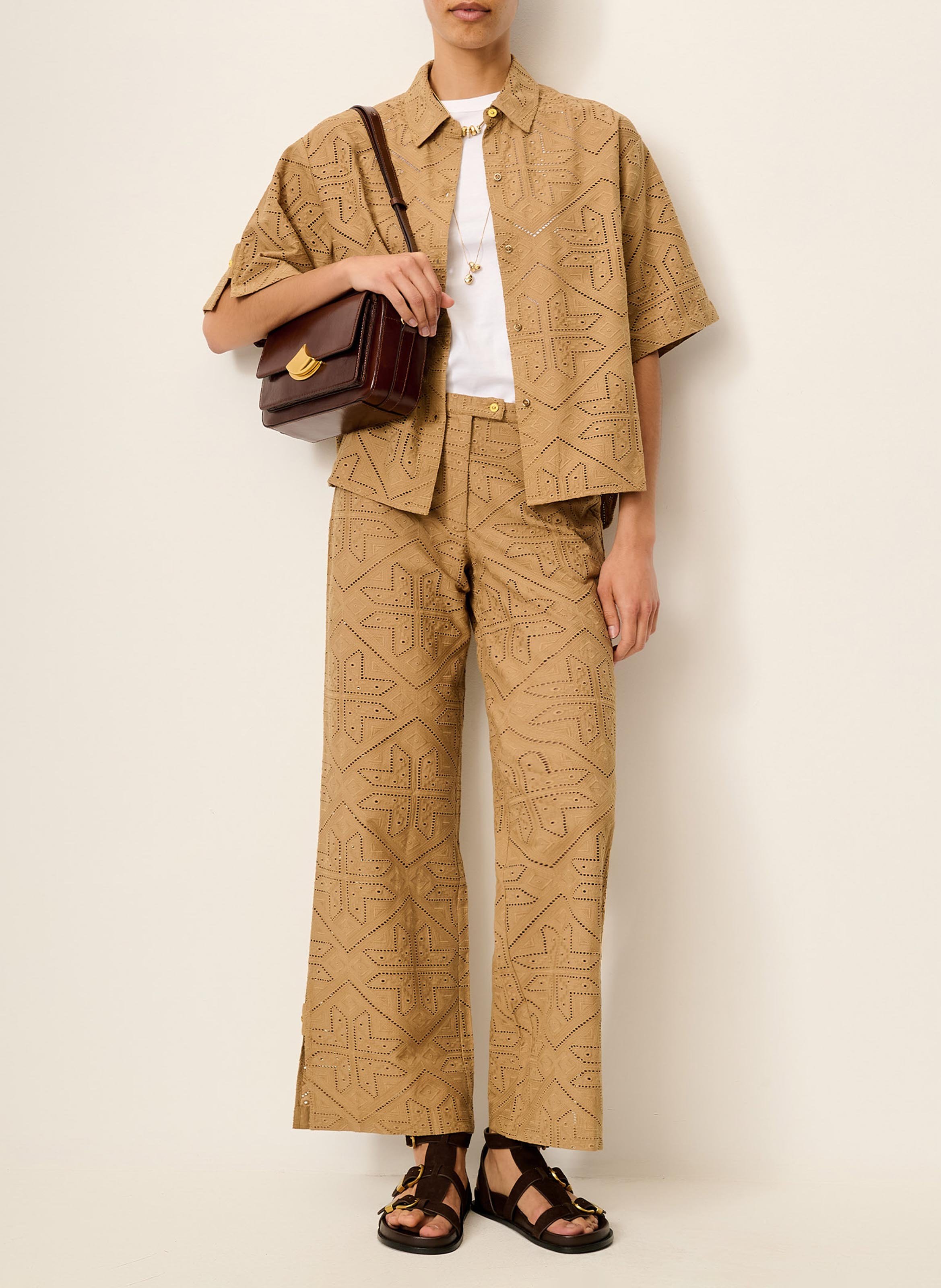 Weites besticktes Baumwollhemd SESSUN Khaki