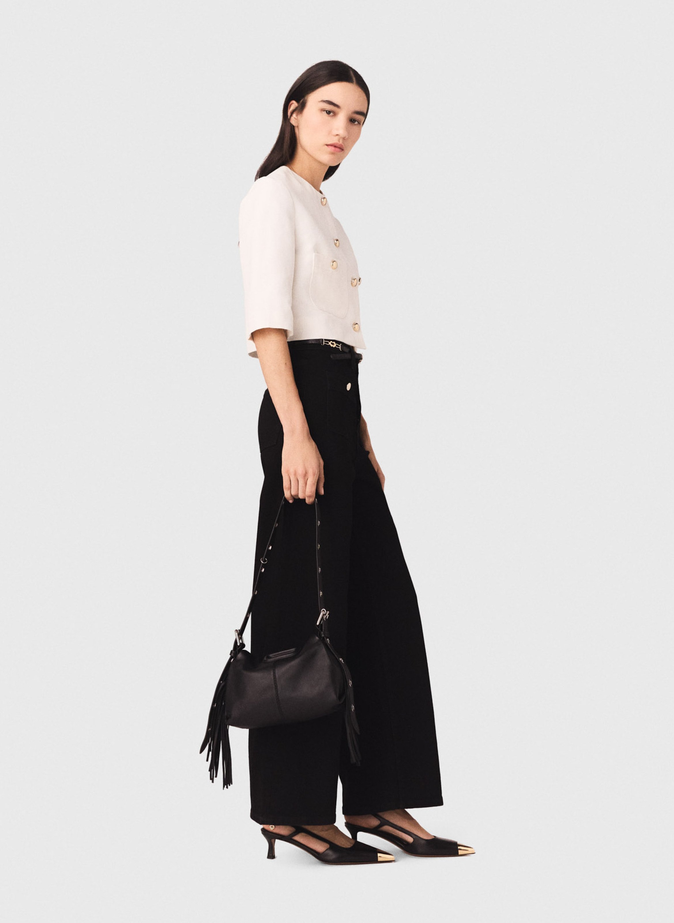High-rise flared cotton-blend jeans MAJE Black