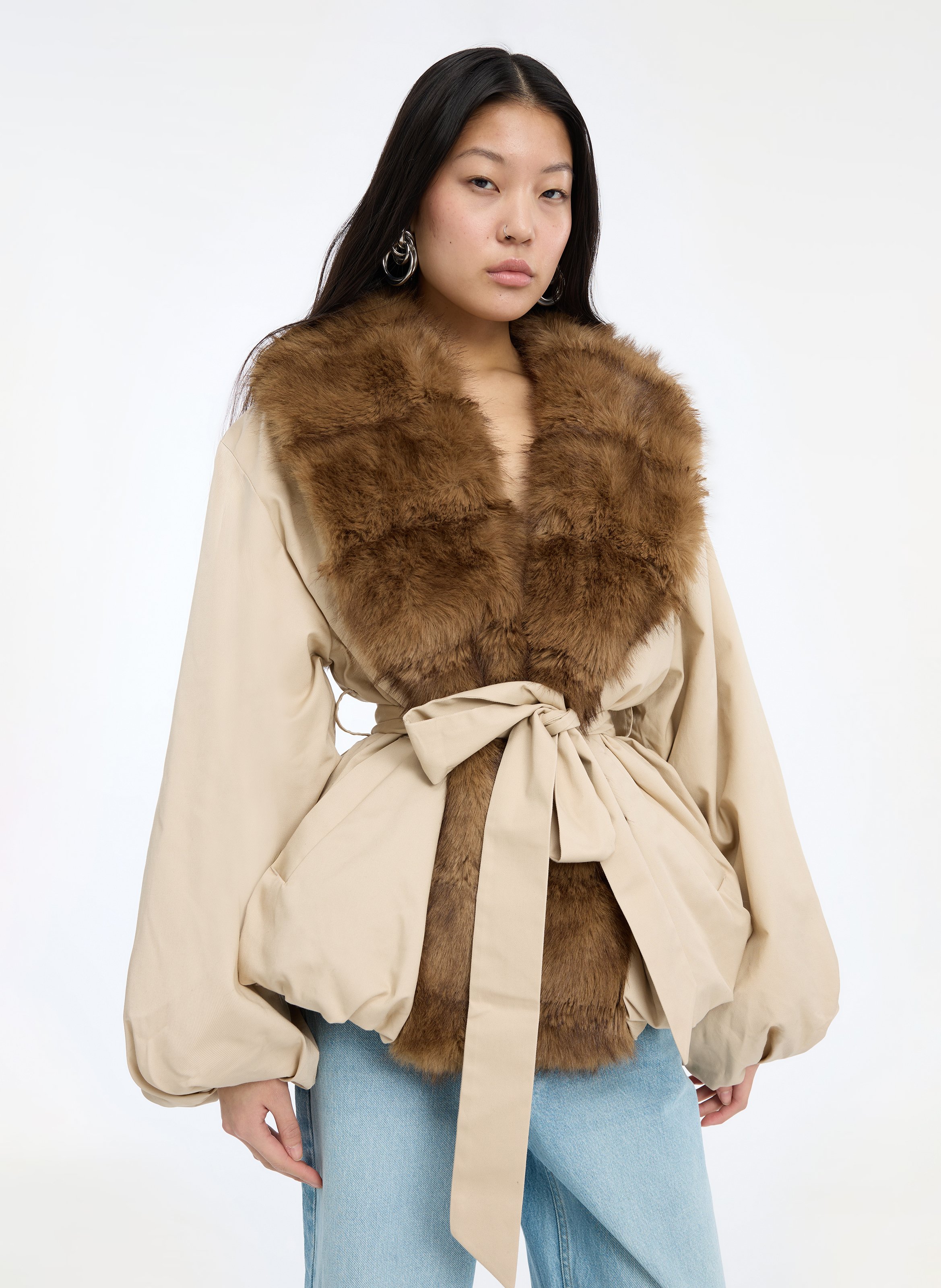 Veste oversize en fibres recyclées mélangées ROTATE Beige