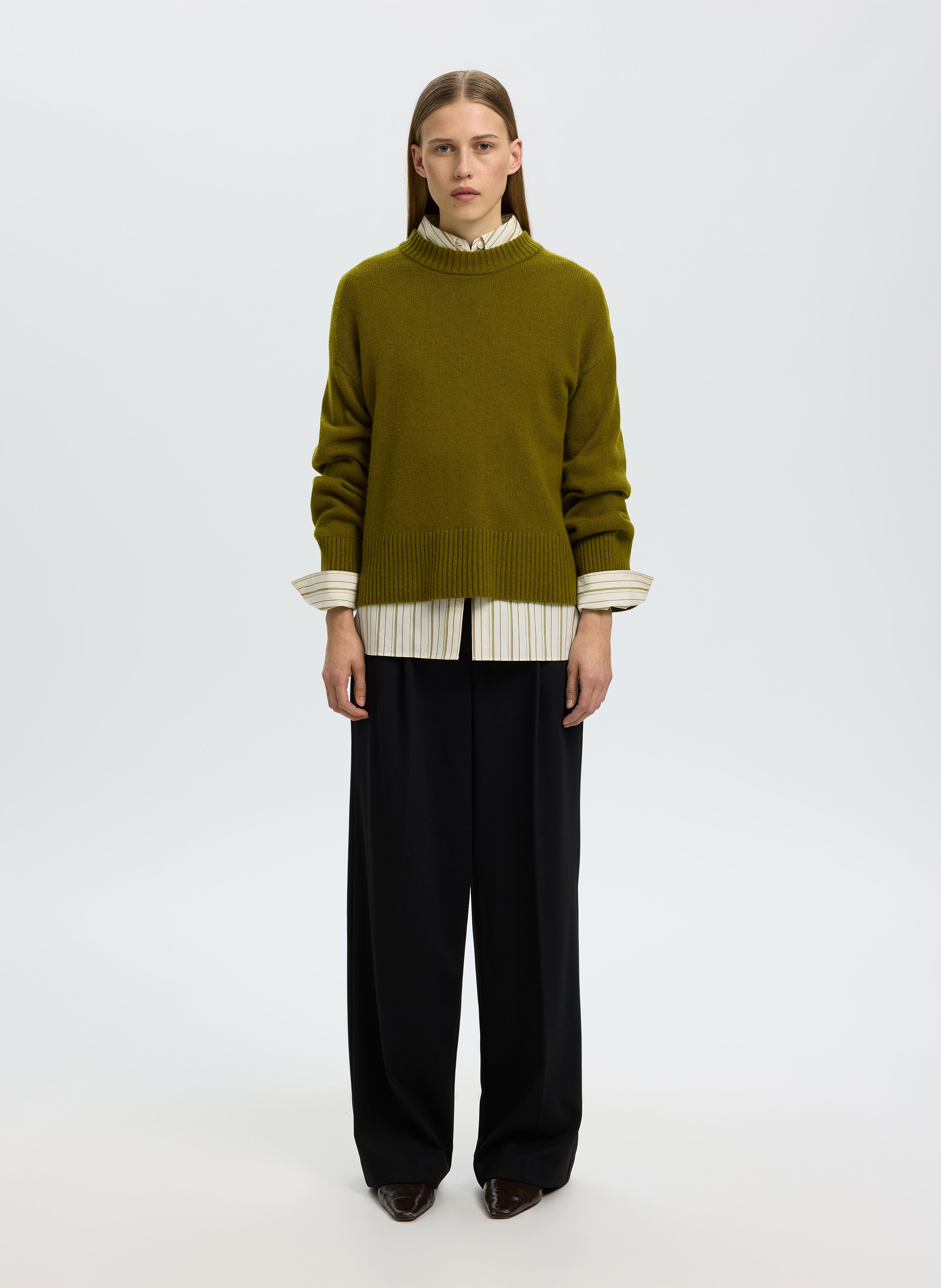 Straight wool and cashmere high-neck sweater | Green SELECTED Women