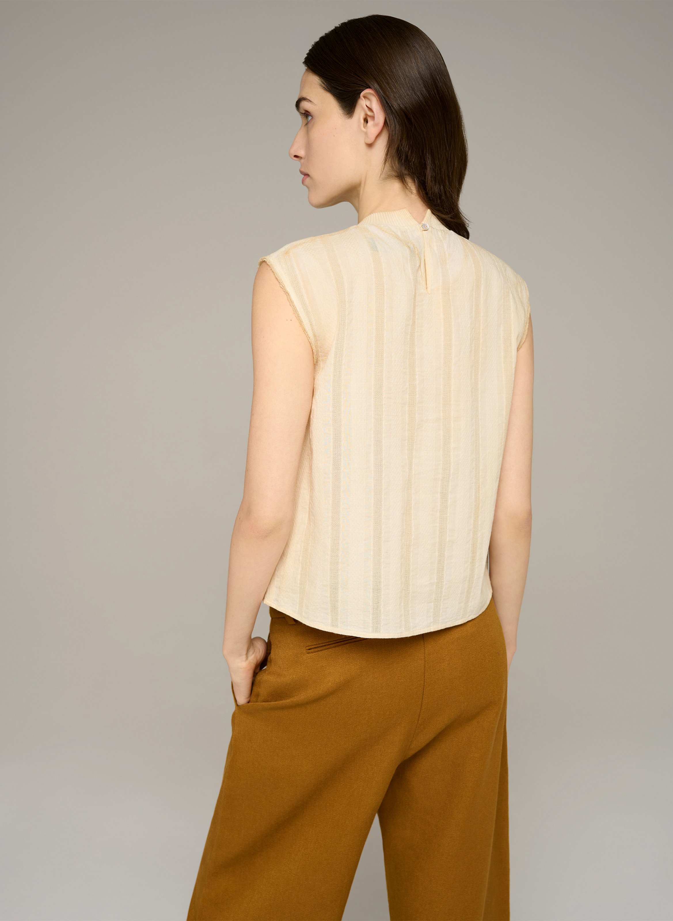 Débardeur uni brodé en coton  COTELAC Beige