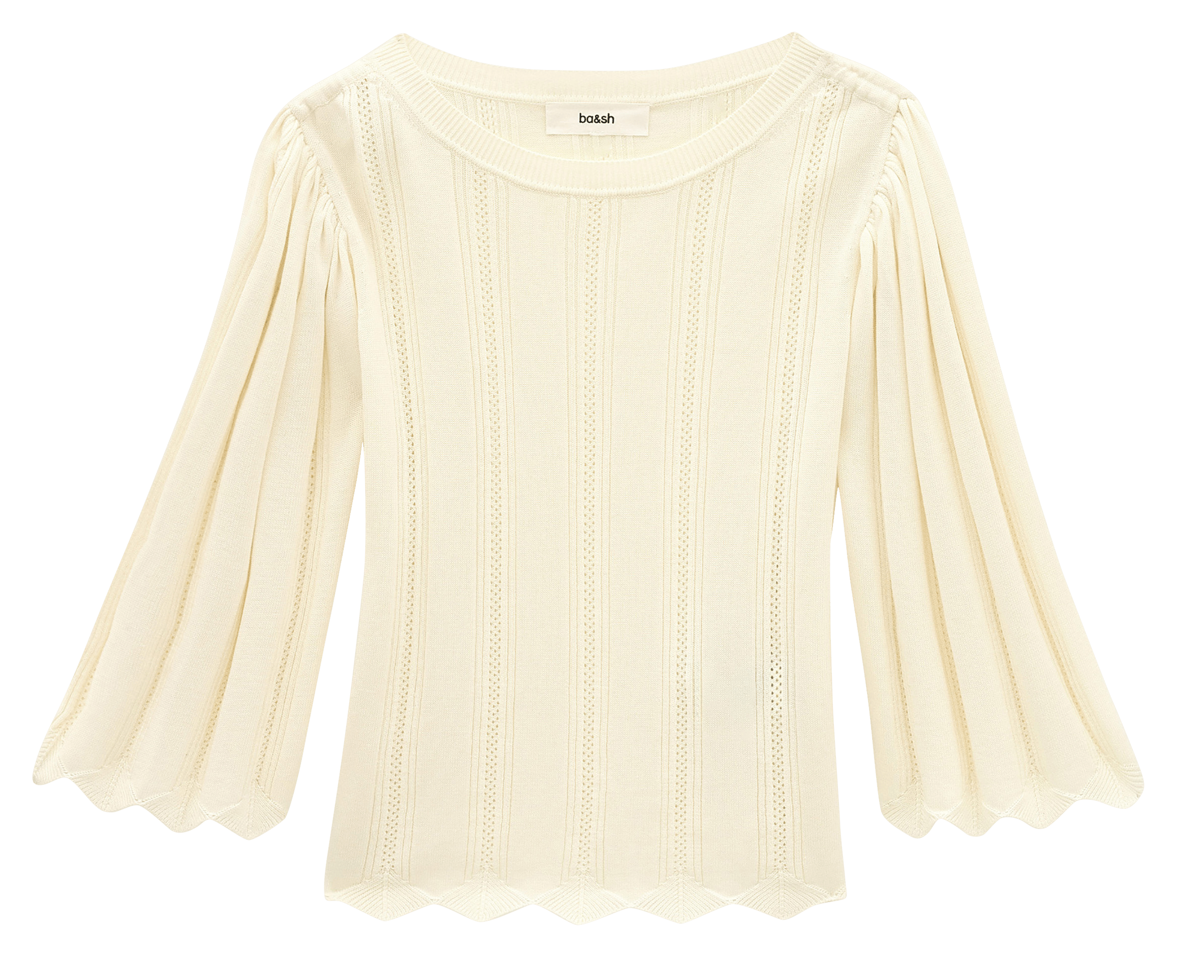 Damen Top mit 3/4-Ärmeln aus Lochstrick BA&SH Beige