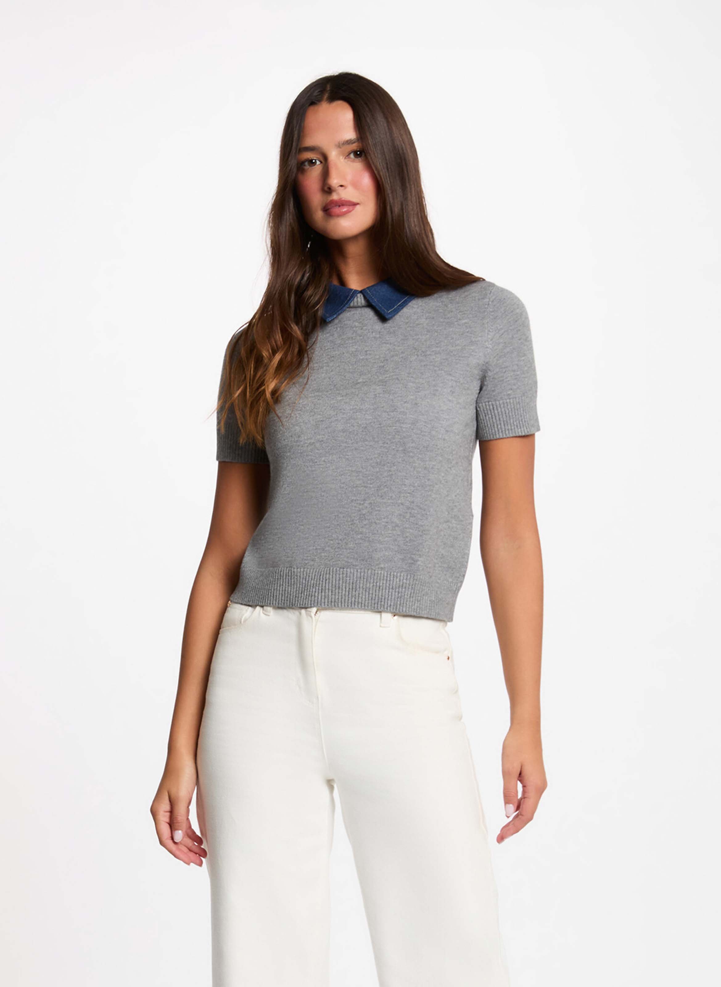 Polo kraag trui in denim MORGAN