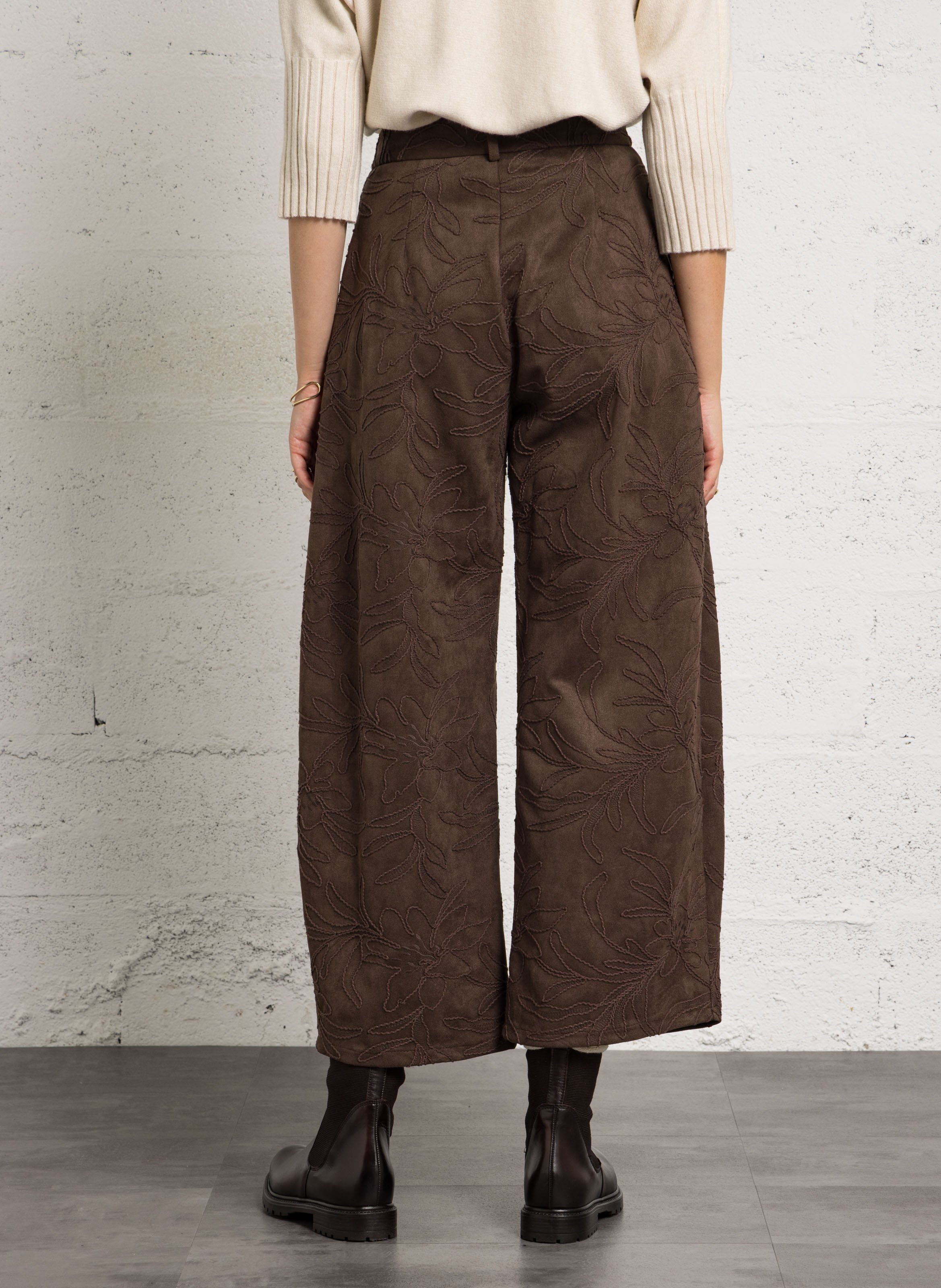 Pantalon large avec broderie IMPERIAL Marron