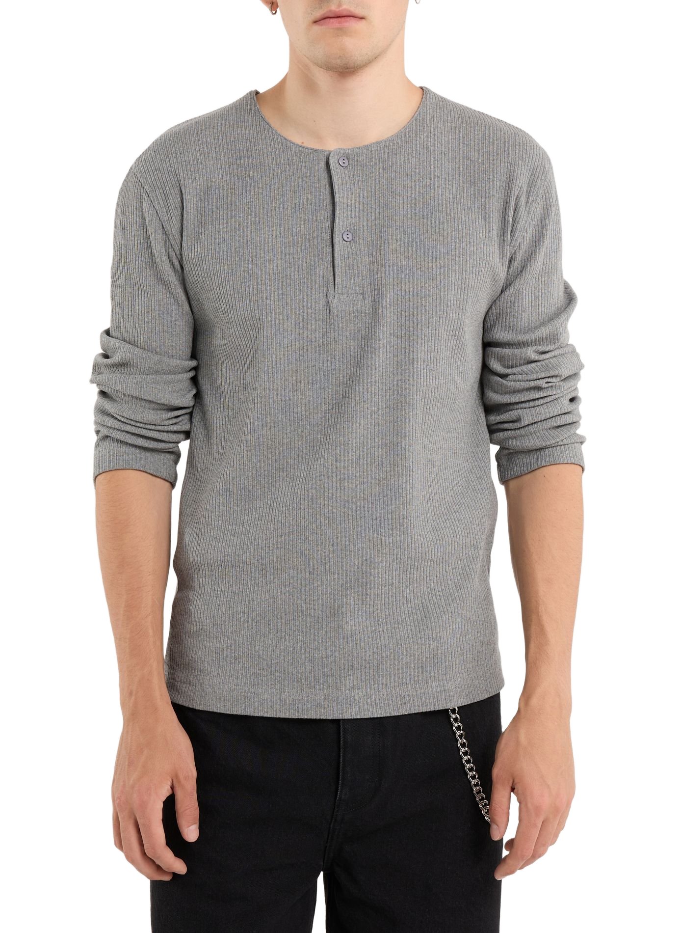 Ribbed cotton henley T-shirt SAISON 1865 Grey