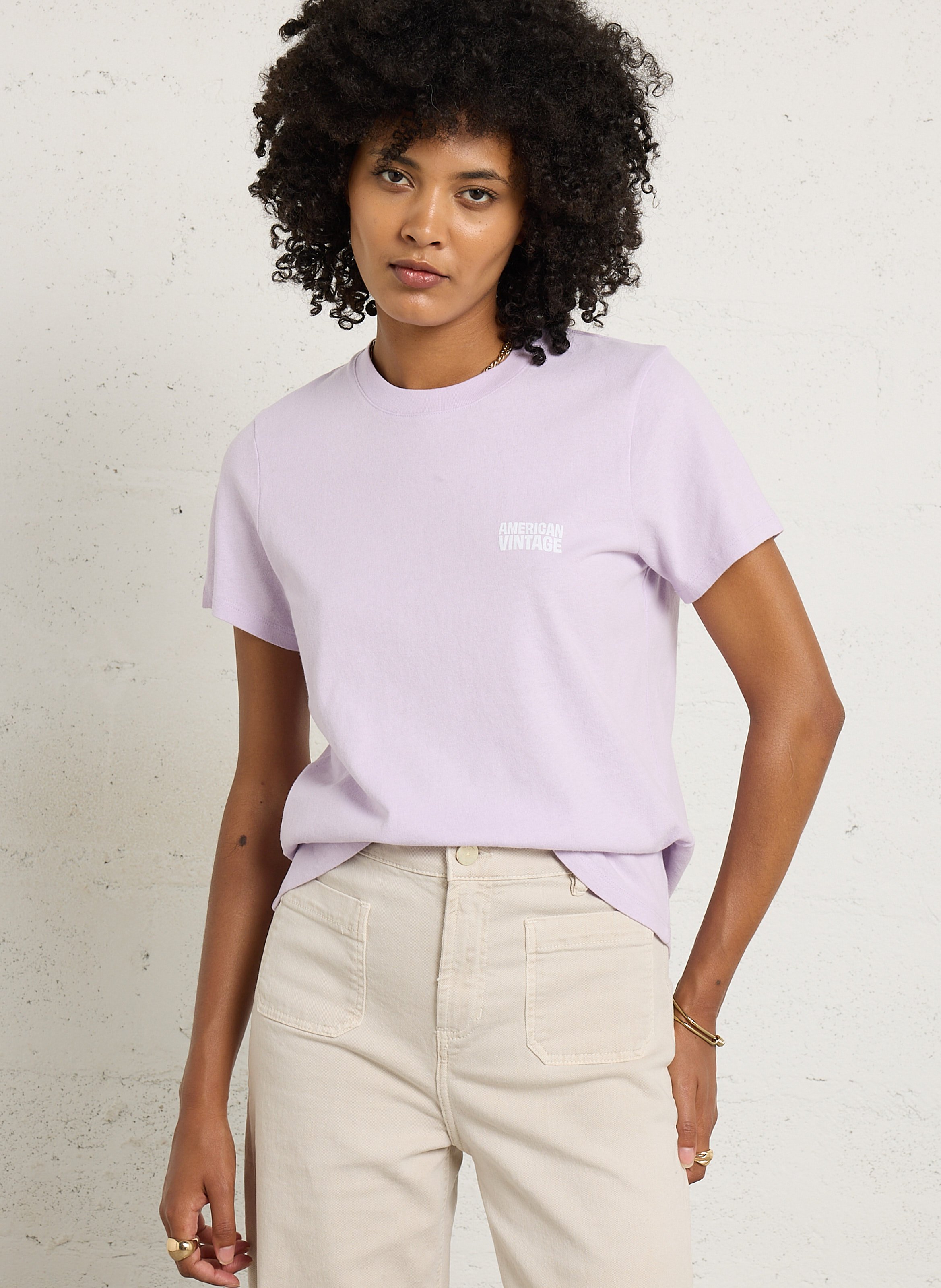 Camiseta de algodón recta con cuello redondo AMERICAN VINTAGE