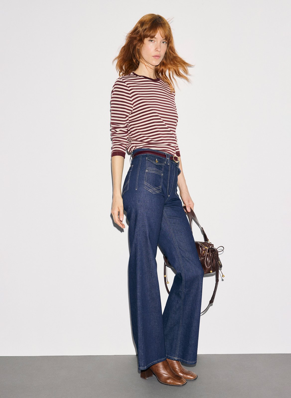 T-shirt manches longues droit col rond rayé GERARD DAREL Rouge