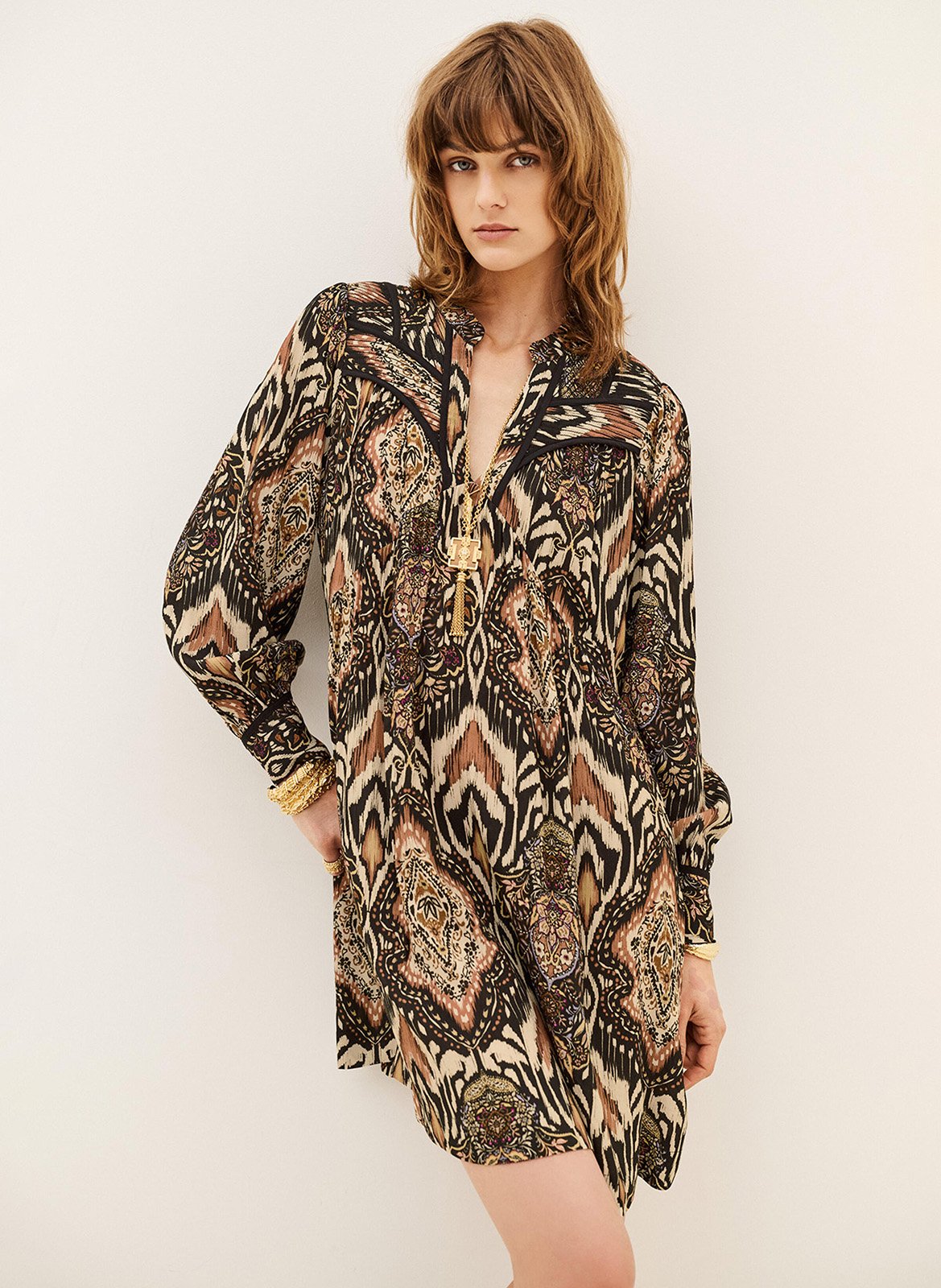 Korte jurk met Tunesische kraag en print BA&SH Zwart