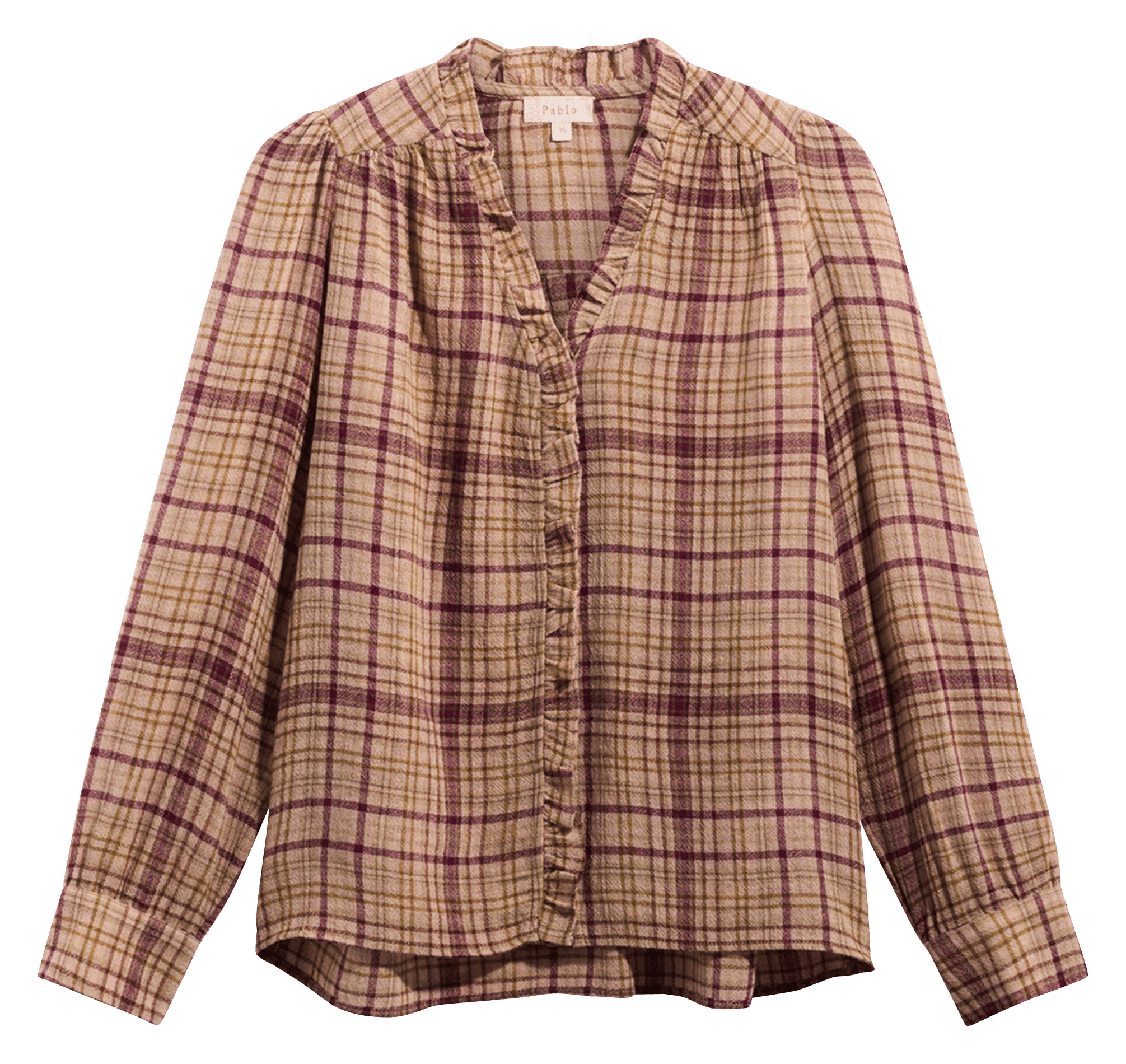 Chemise col V à carreaux PABLO Beige
