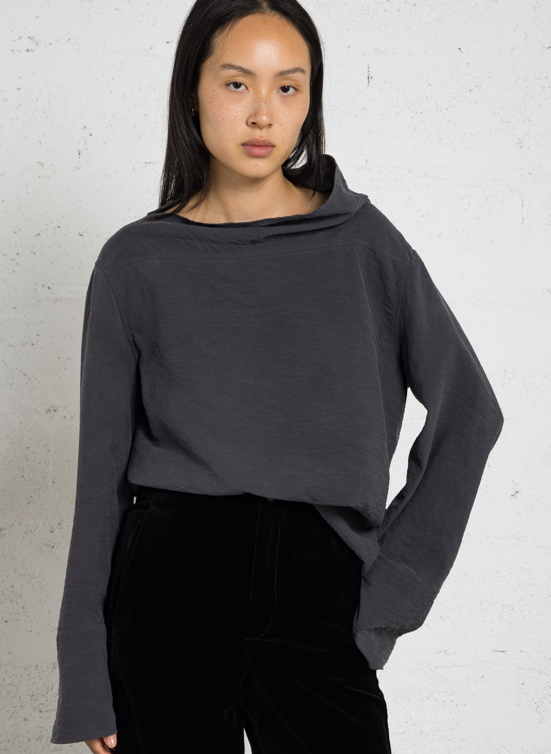 Long-sleeve silk blend top SOEUR Grey