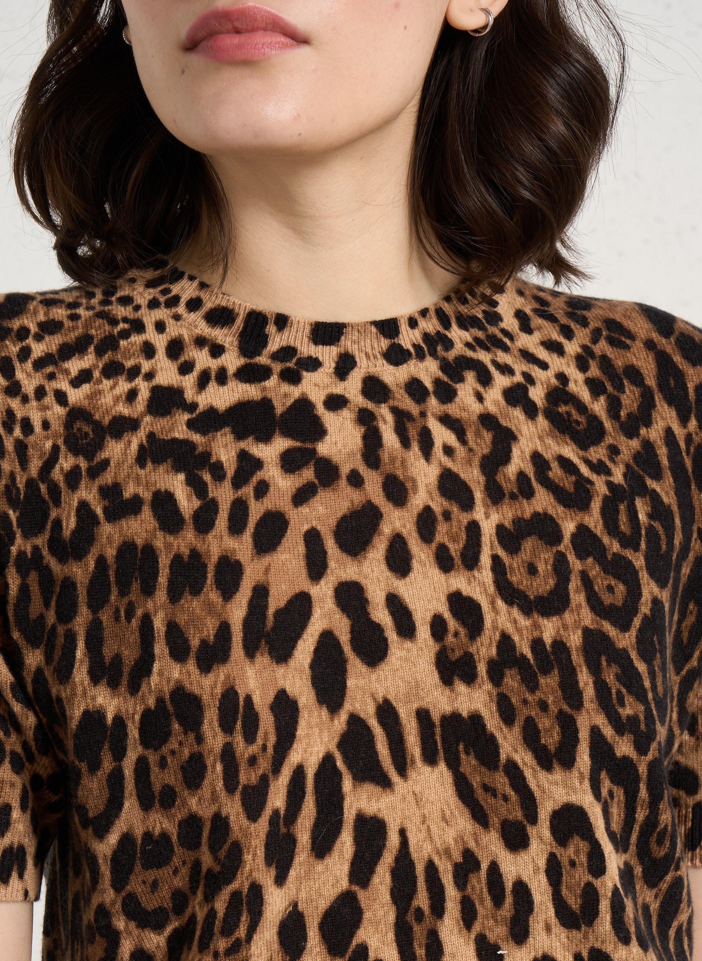 Leopard-print short-sleeved wool sweater PLEASE Multicolored