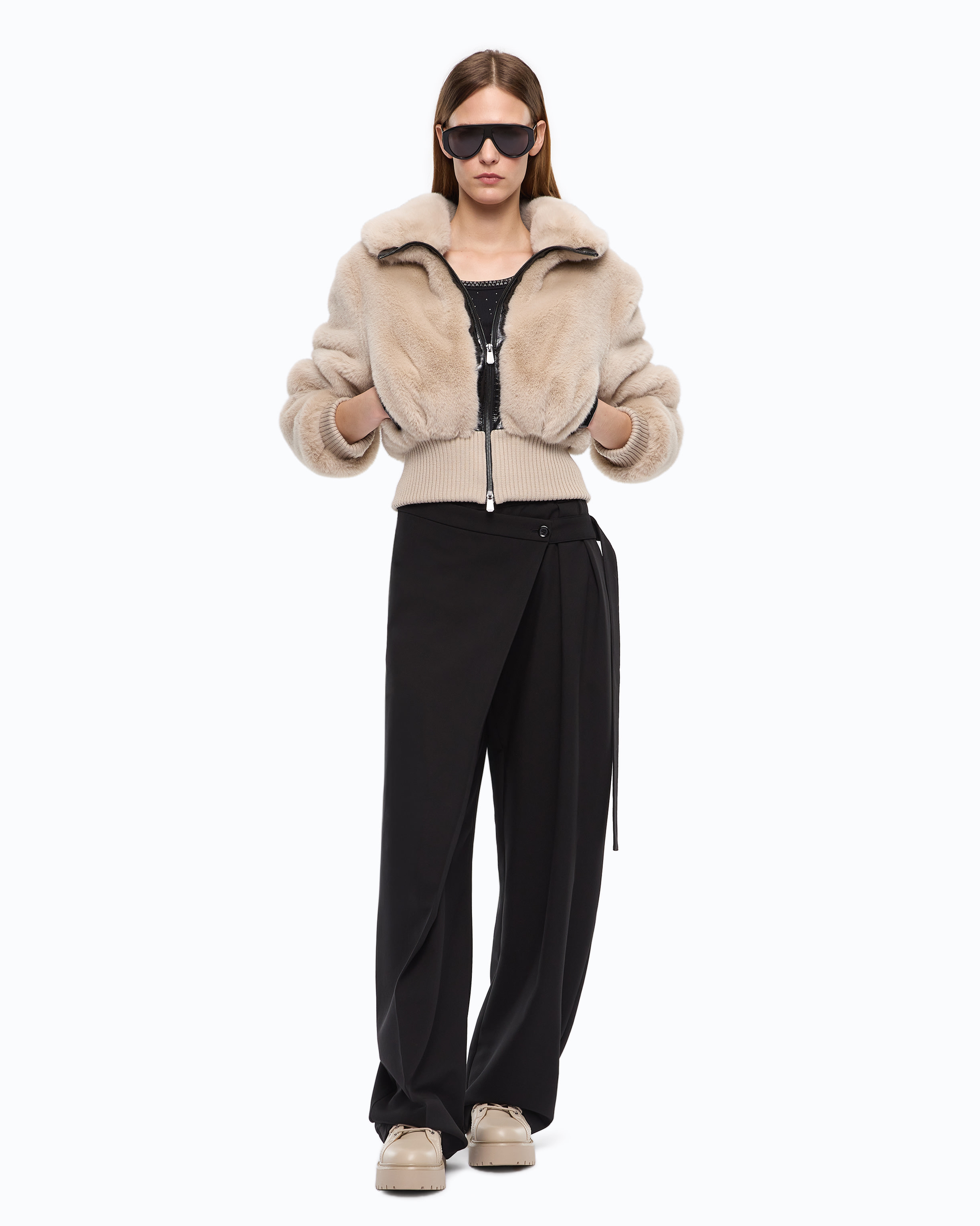 Faux fur bomber jacket PINKO Beige