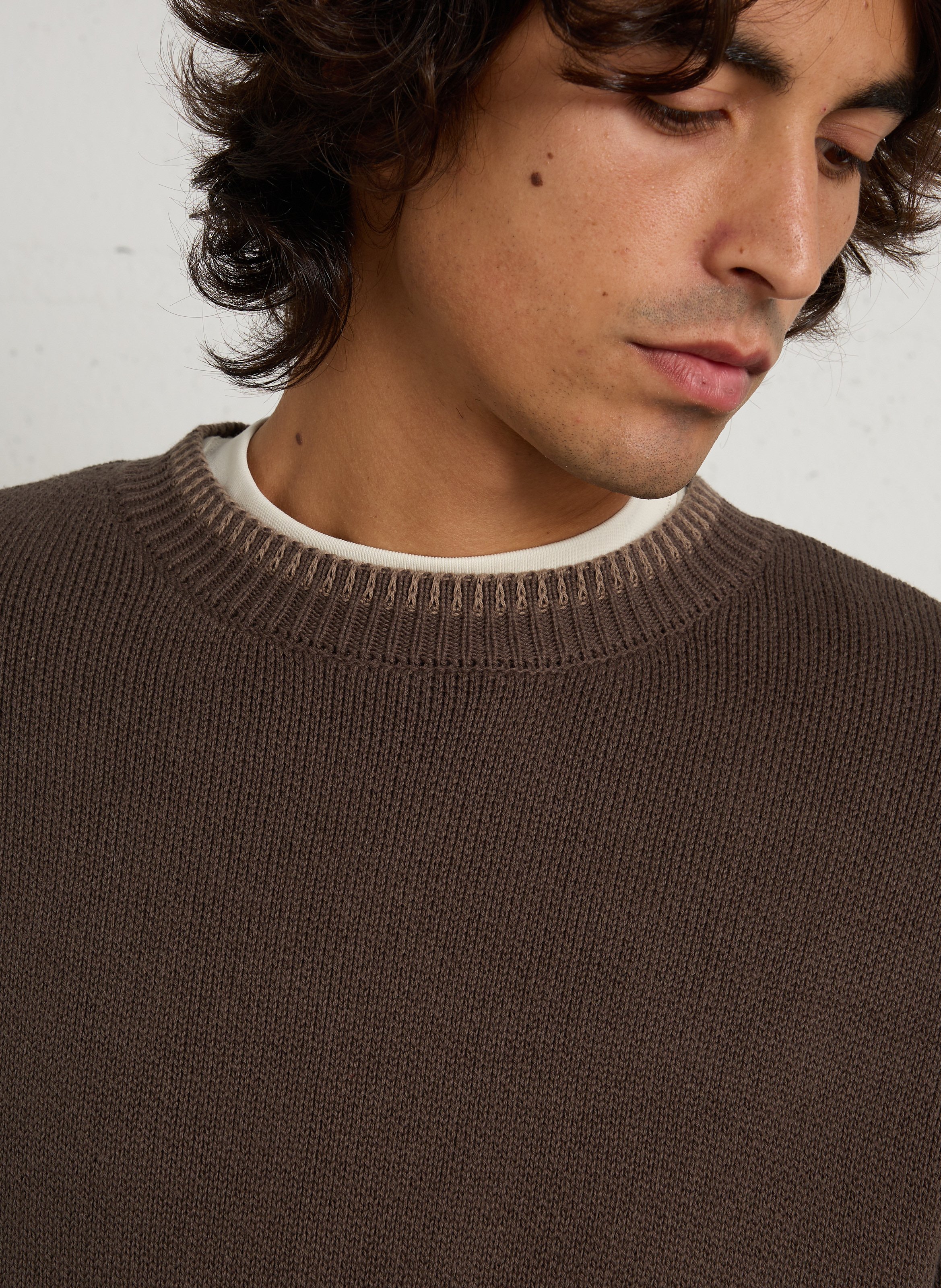 Pull ample col rond en coton MINIMUM Marron