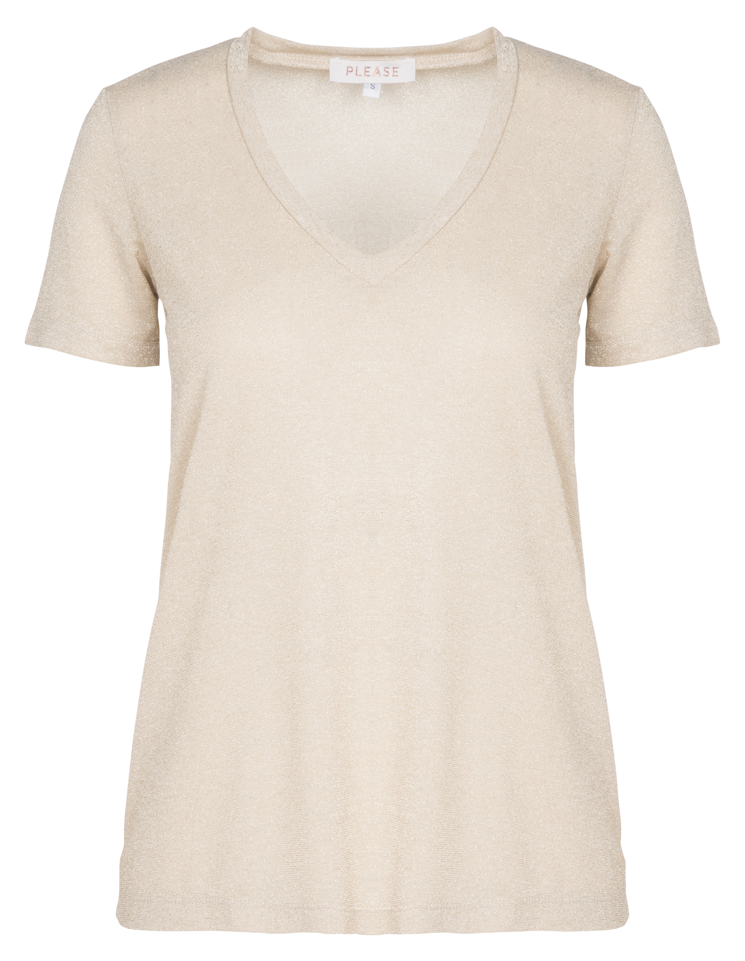V-neck T-shirt with metallic thread PLEASE Golden