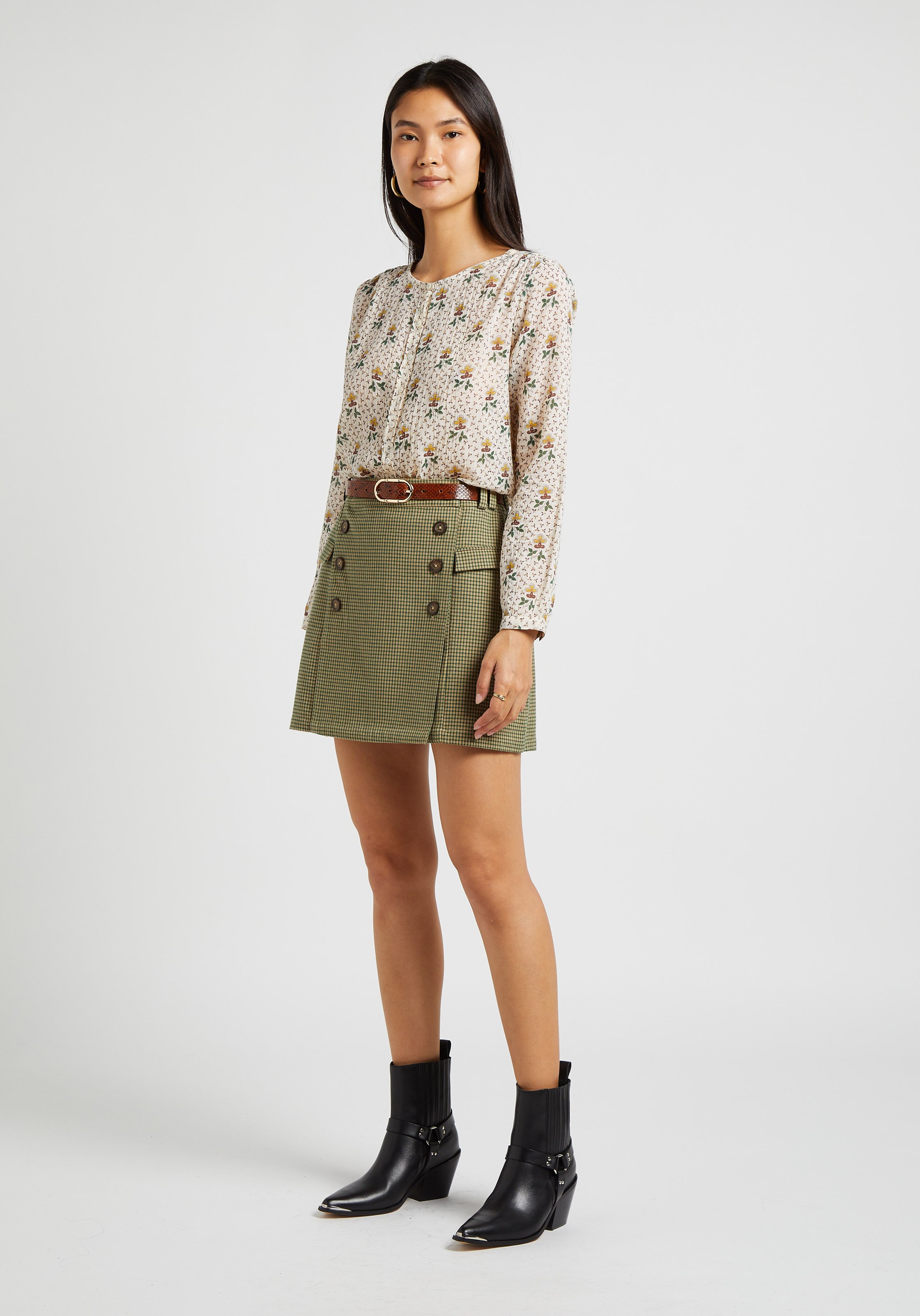 Jupe courte détail boutonné en coton  EMILE ET IDA Vert